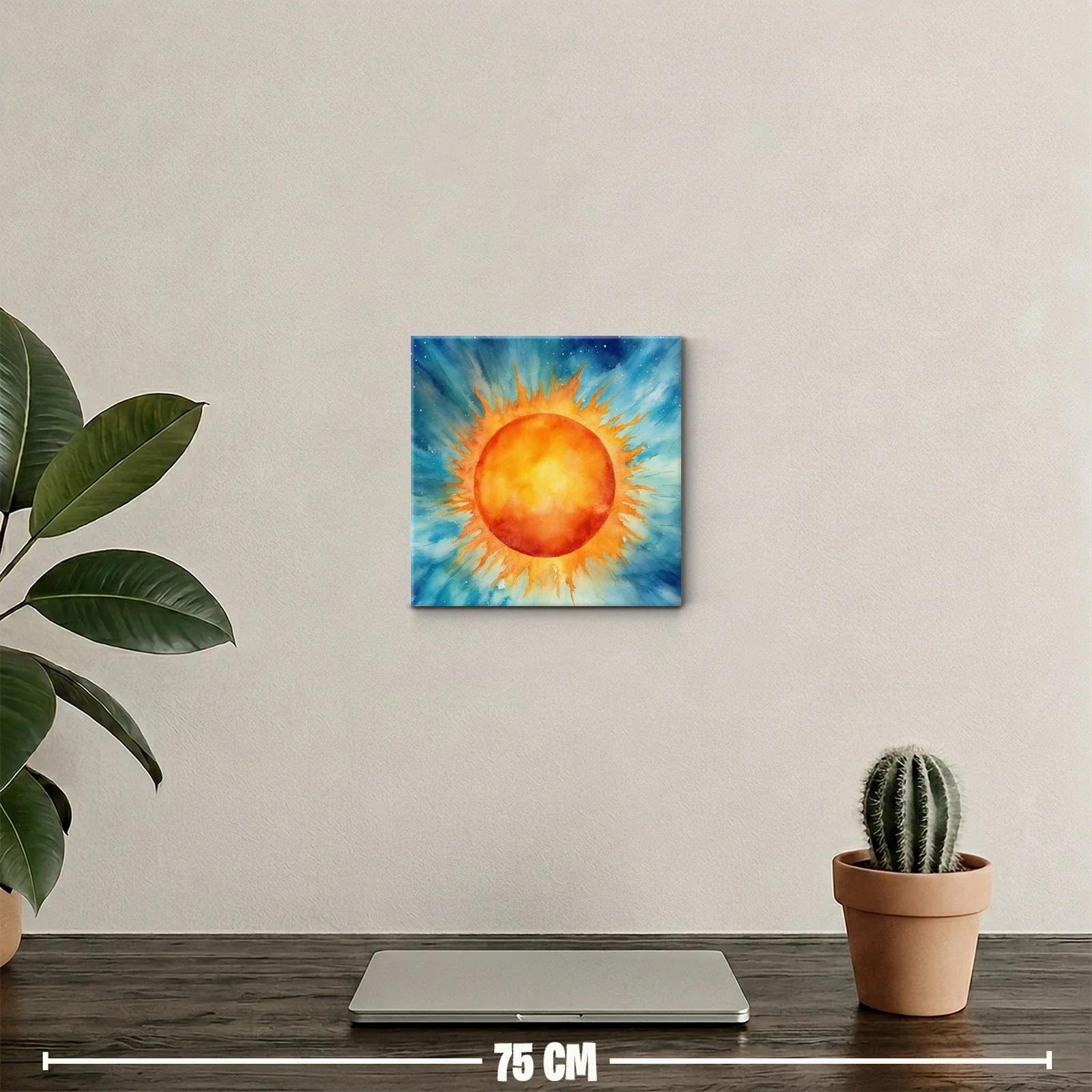 Cuadro vibrante con sol radiante en fondo azul celestial — miniatura 2