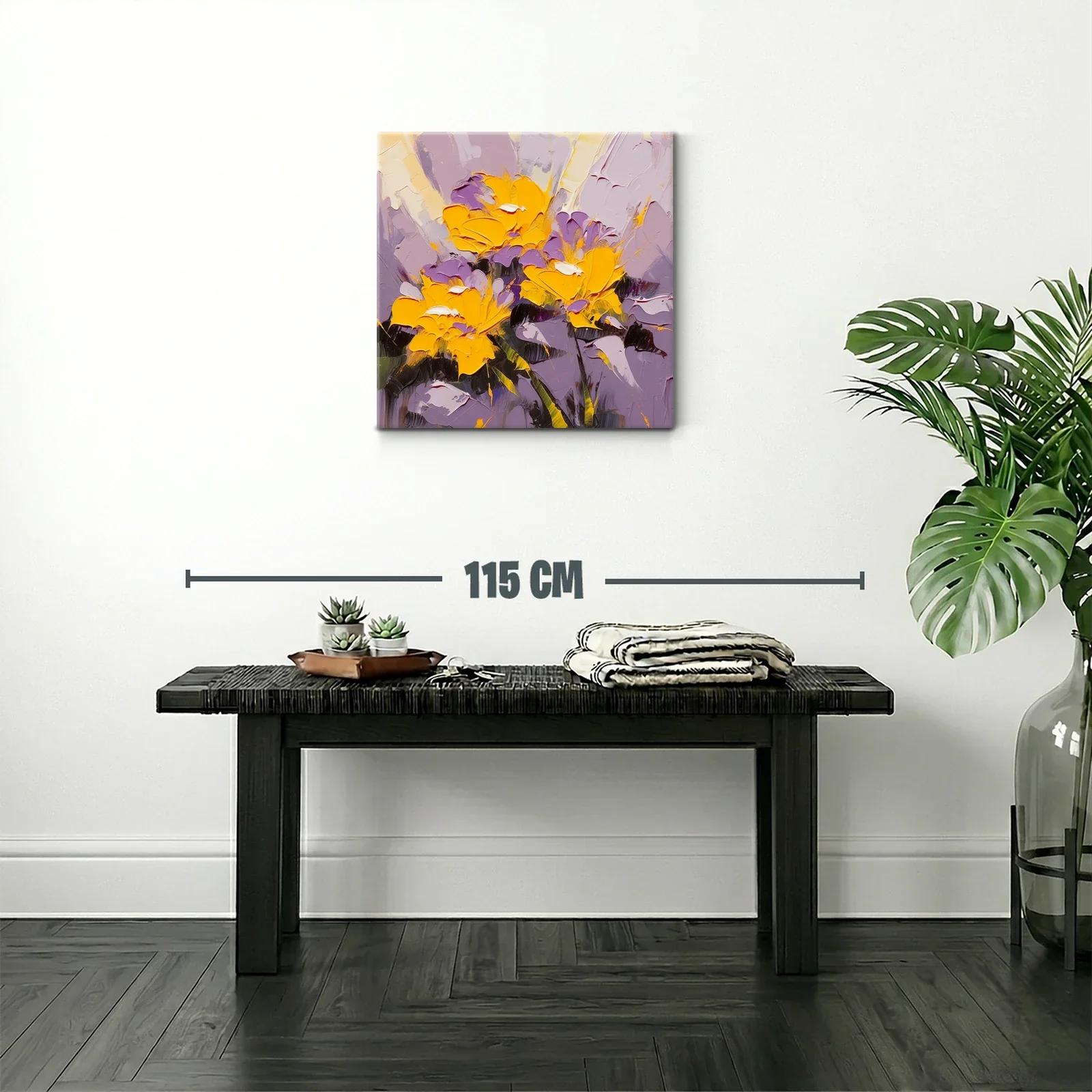 Cuadro floral vibrante con tonos cálidos y lilas — miniatura 2