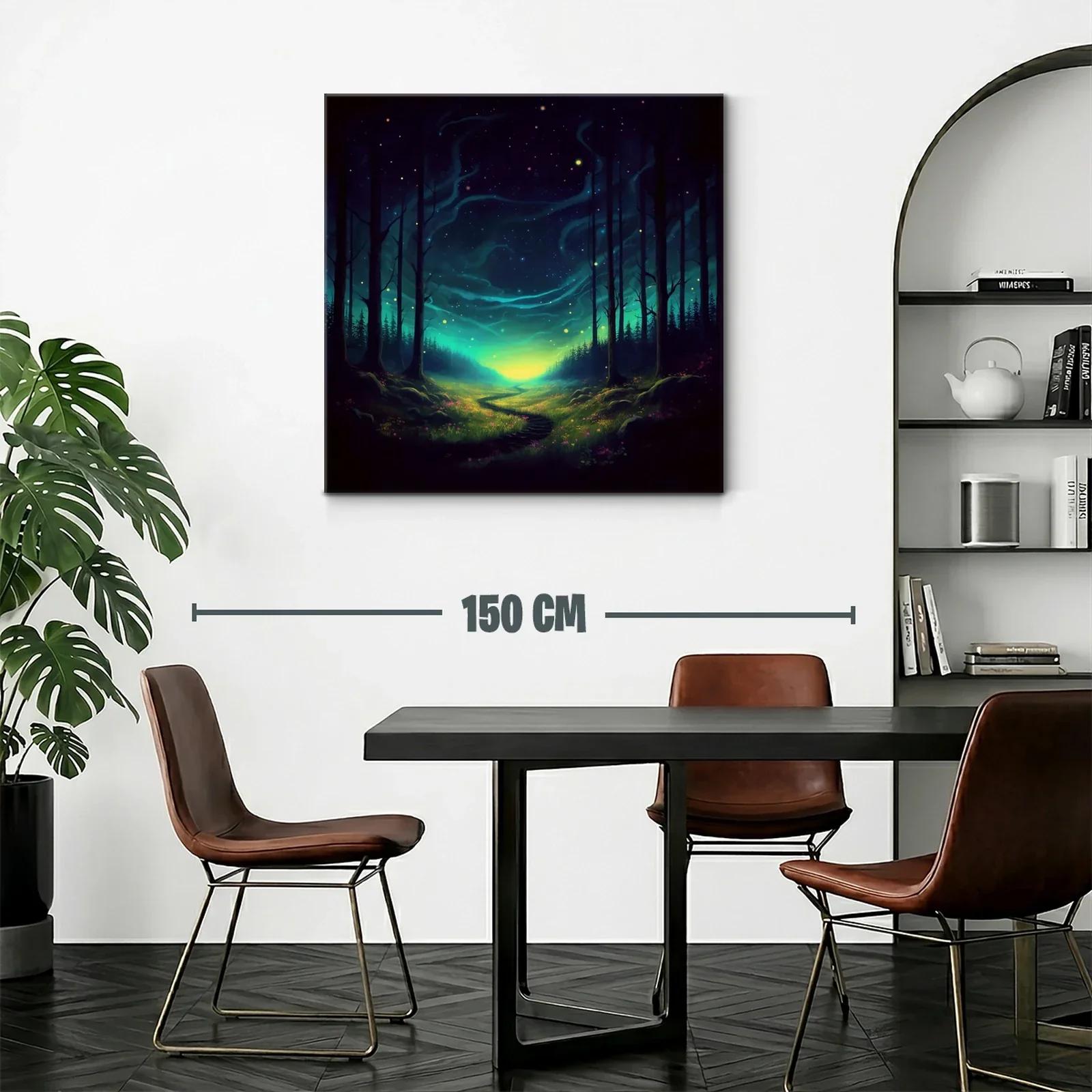 Paisaje nocturno mágico con sendero iluminado y cielo estrellado — miniatura 2