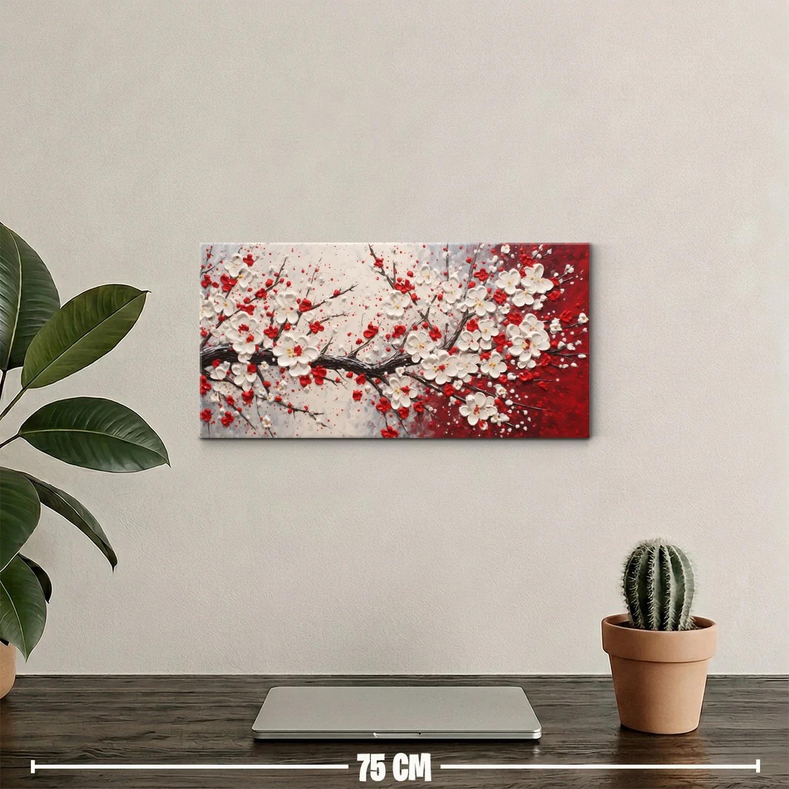 Cuadro rama de flor de cerezo con fondo bicolor texturizado — miniatura 2
