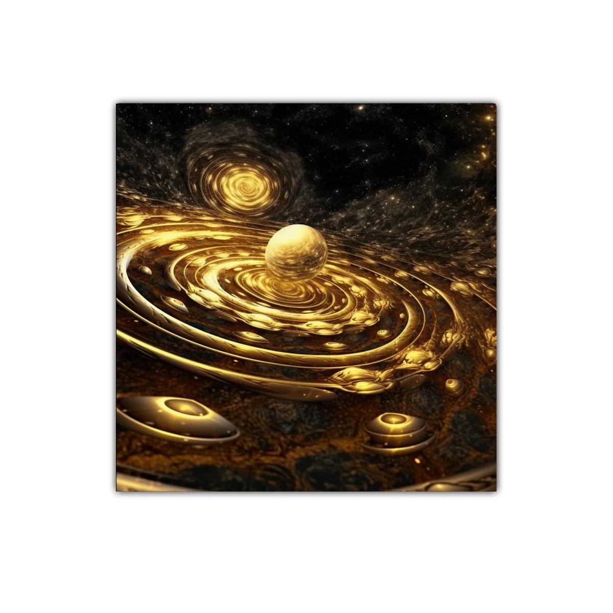 Composición Cósmica en Tonos Dorados y Negros — imagen principal