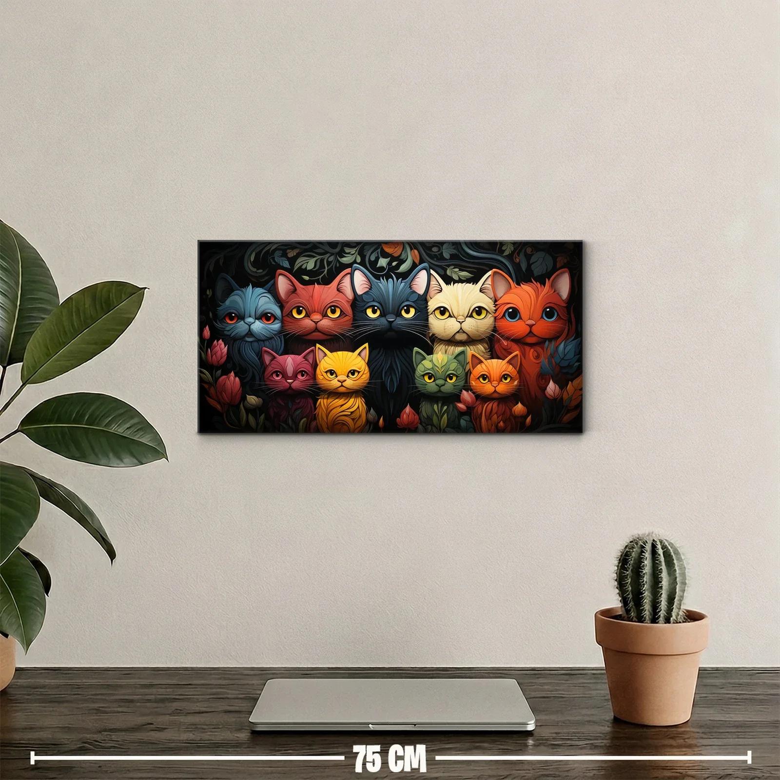 Cuadro grupo de gatos de colores rodeados de flores y follaje — miniatura 2