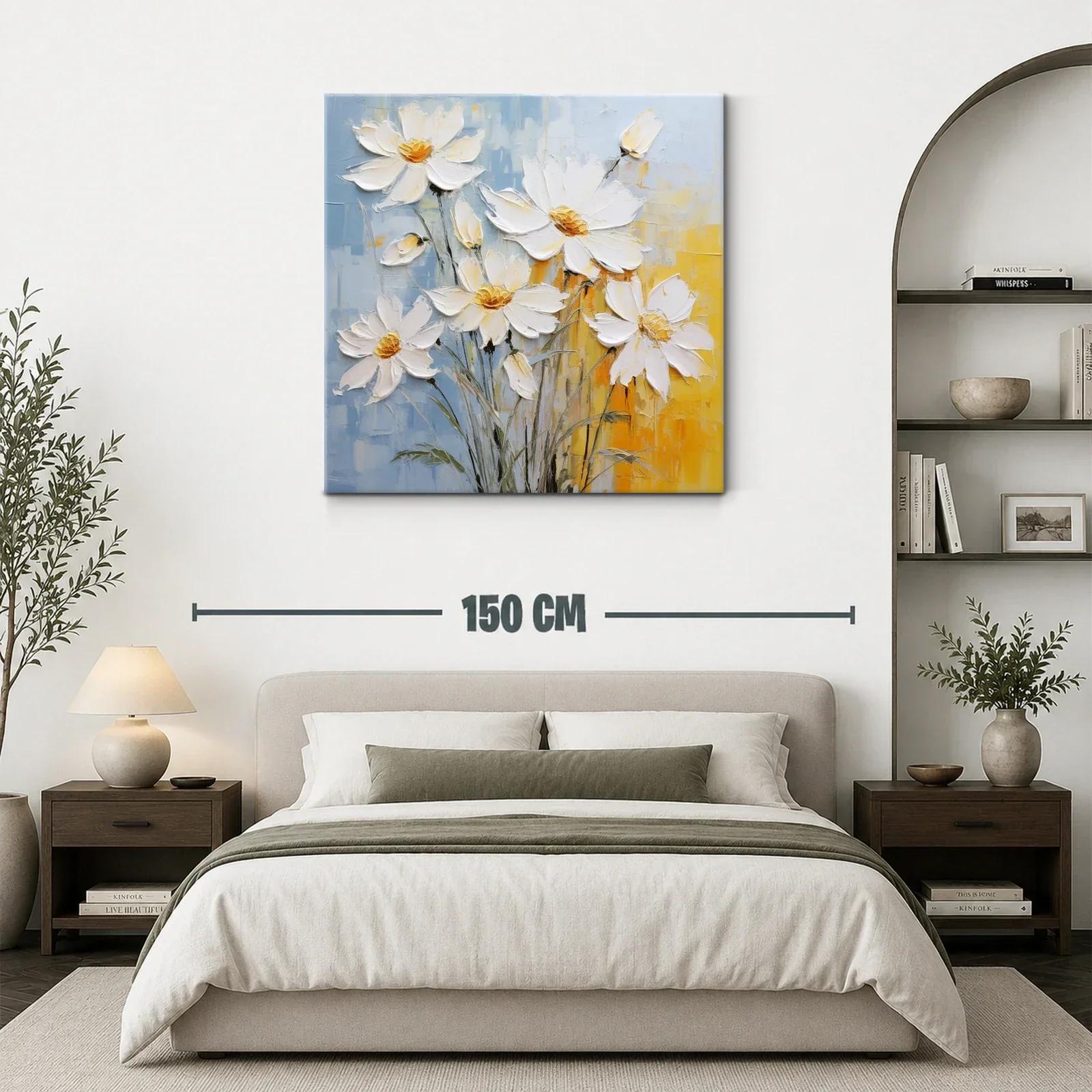 Cuadro con ramo de flores blancas y fondo azul y amarillo — miniatura 3