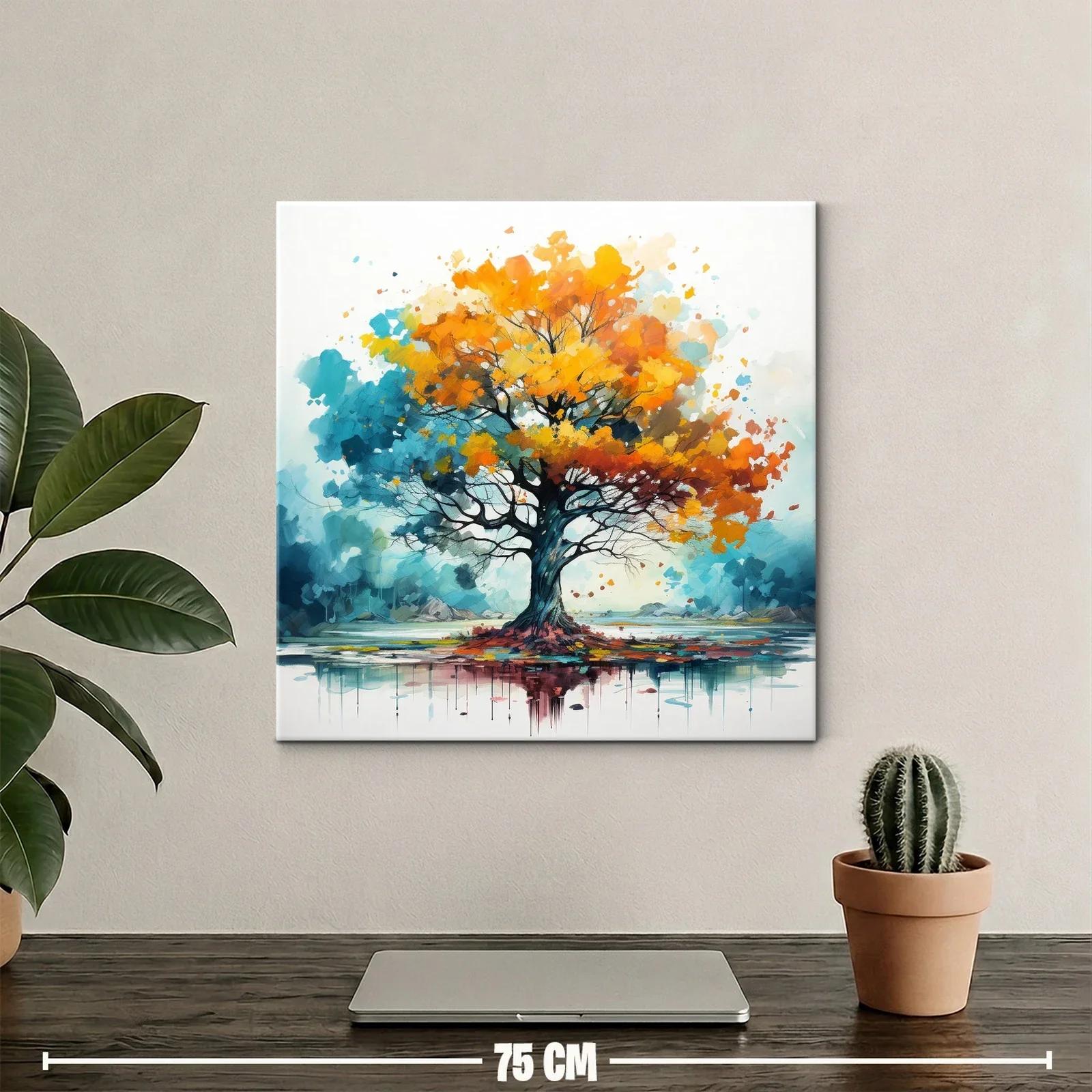 Árbol vibrante con hojas otoñales y reflejo en agua — miniatura 2