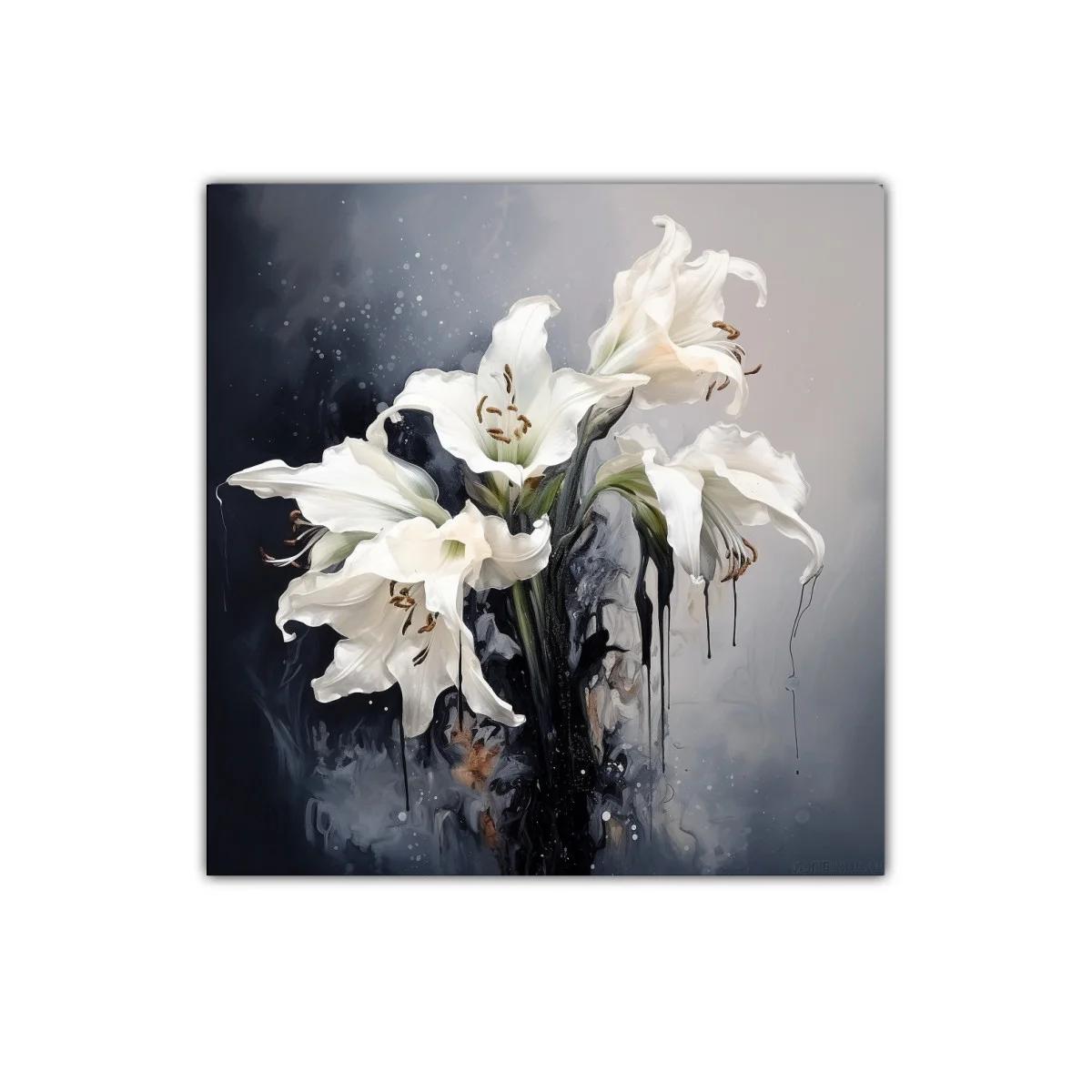 Cuadro flores blancas con fondo difuminado oscuro y claro