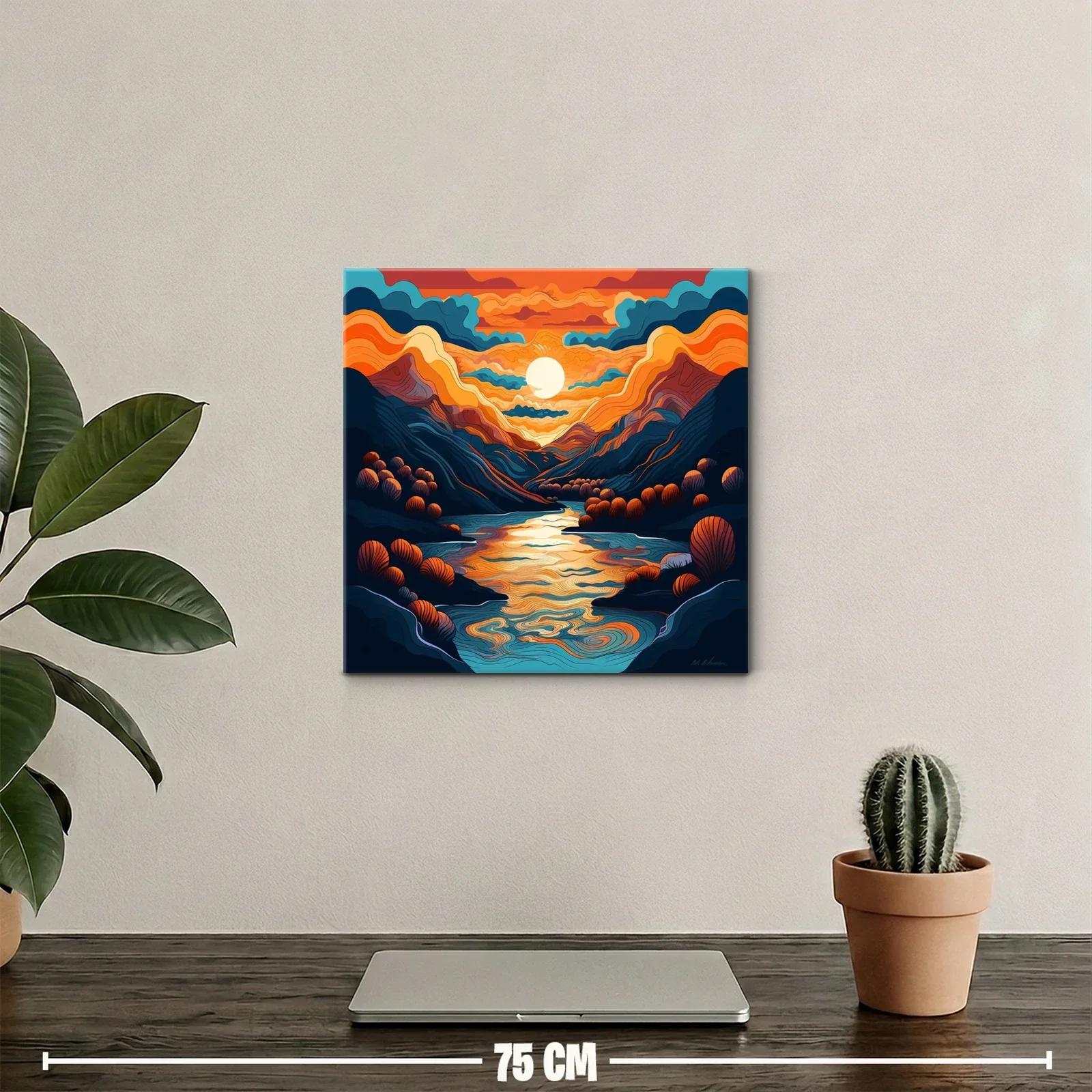 Paisaje de atardecer con río entre montañas y tonos cálidos — miniatura 2