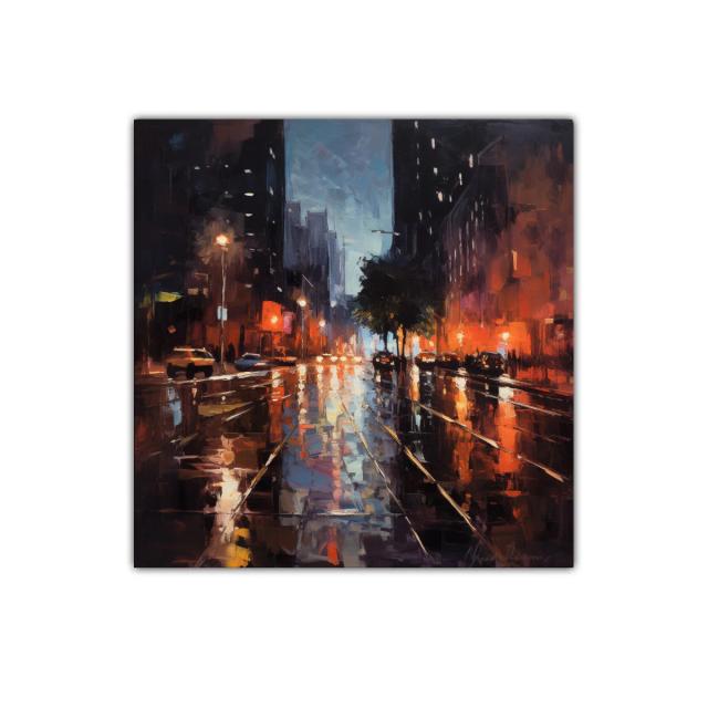 Reflejos urbanos al anochecer con luces vibrantes