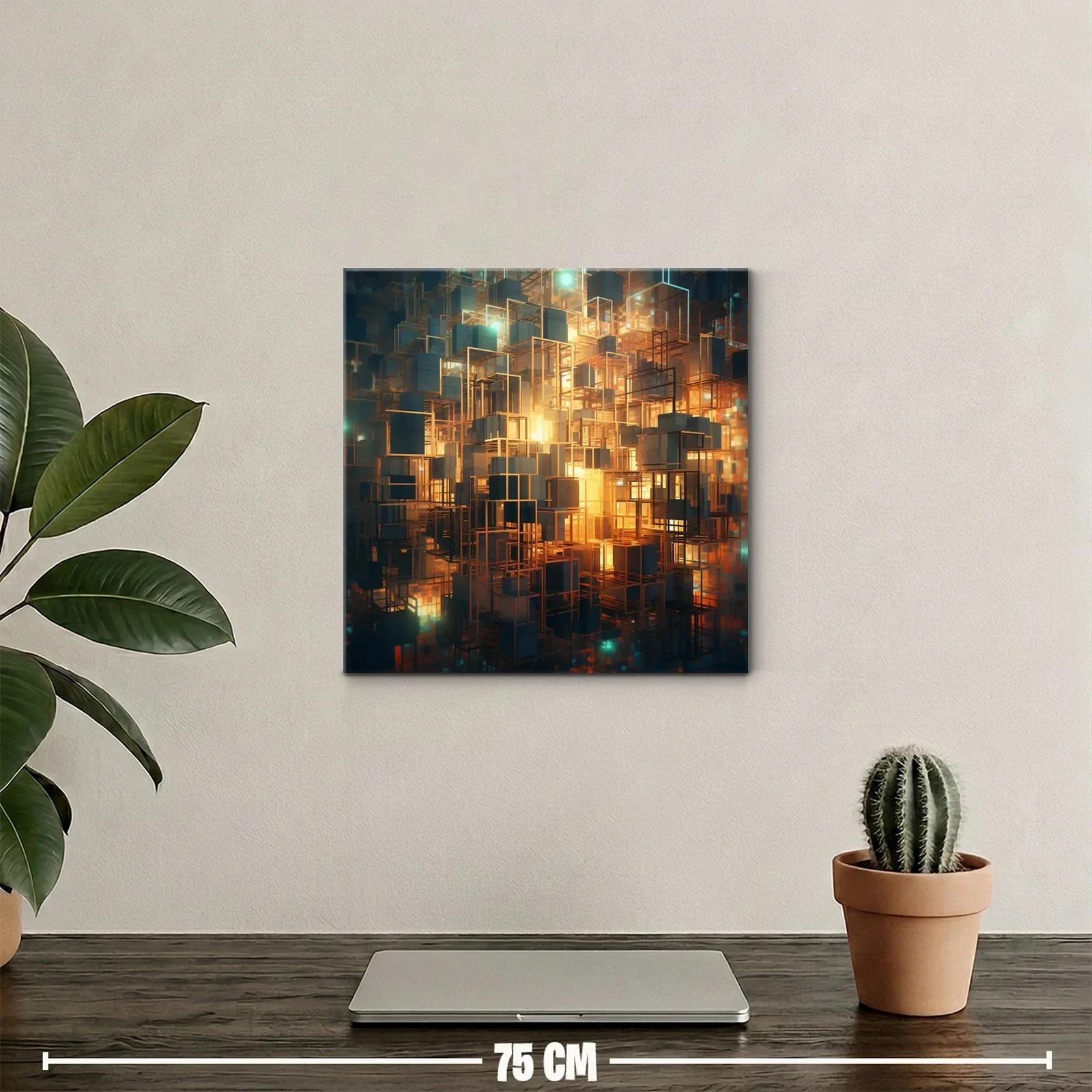 Composición geométrica con luces doradas y estructuras cúbicas — miniatura 2