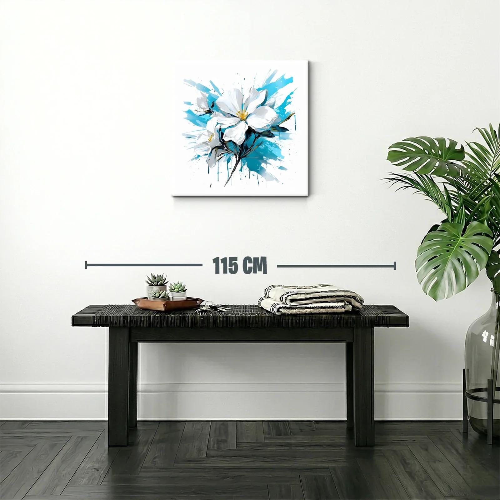 Cuadro con flores blancas y fondo azul vibrante — miniatura 2