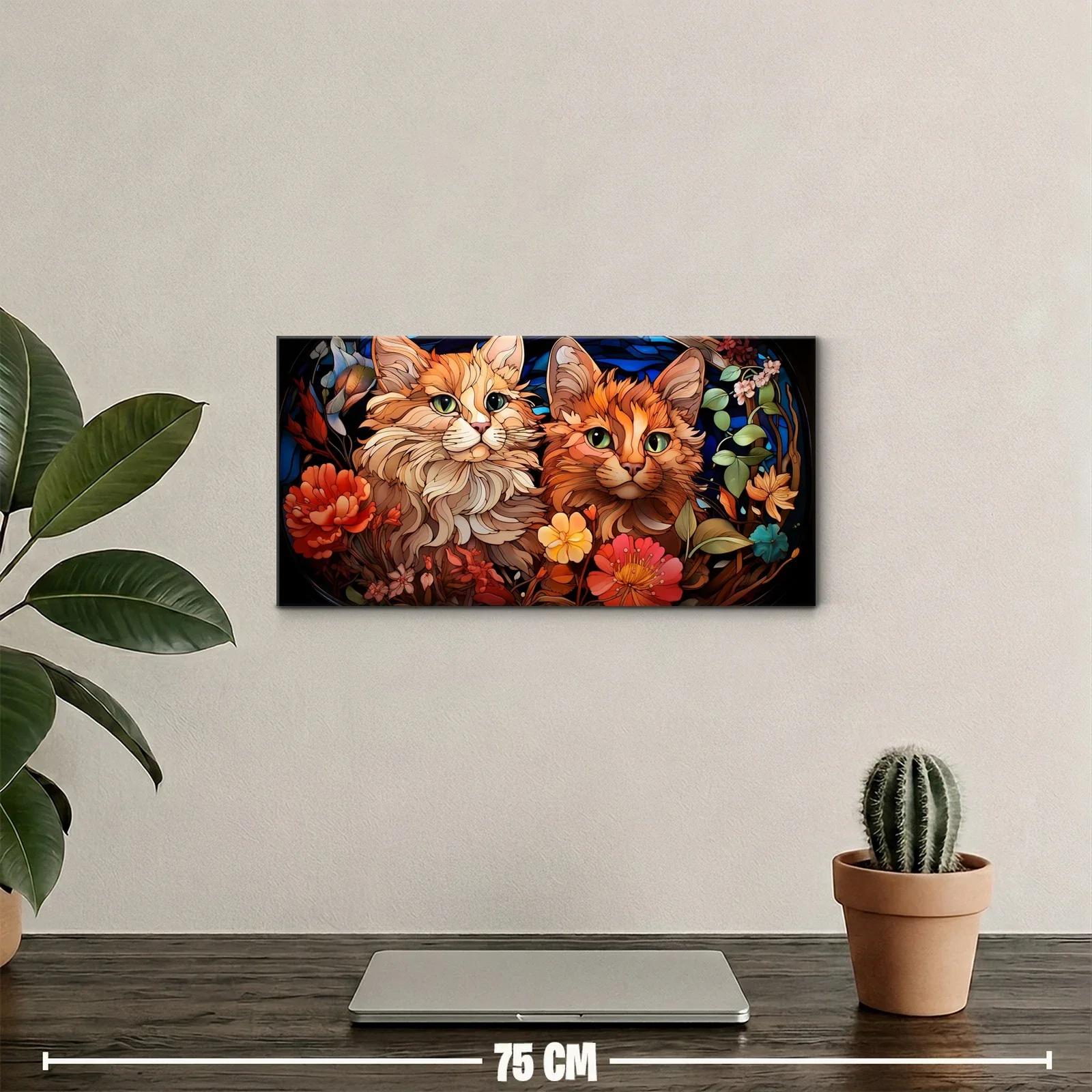 Cuadro dos gatos de pelo largo enmarcados por un óvalo floral — miniatura 2