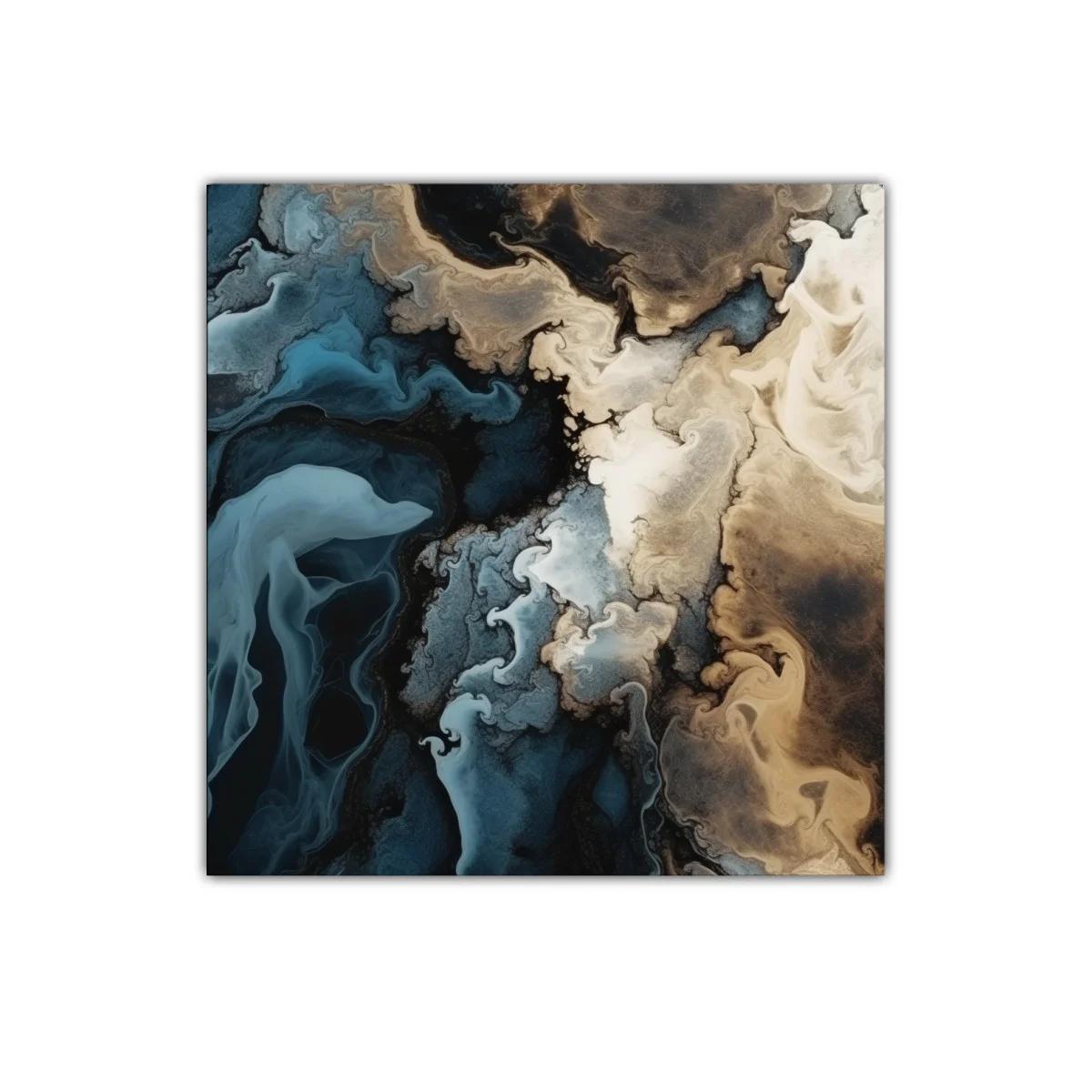 Cuadro abstracto con tonos tierra y azul profundo — imagen principal