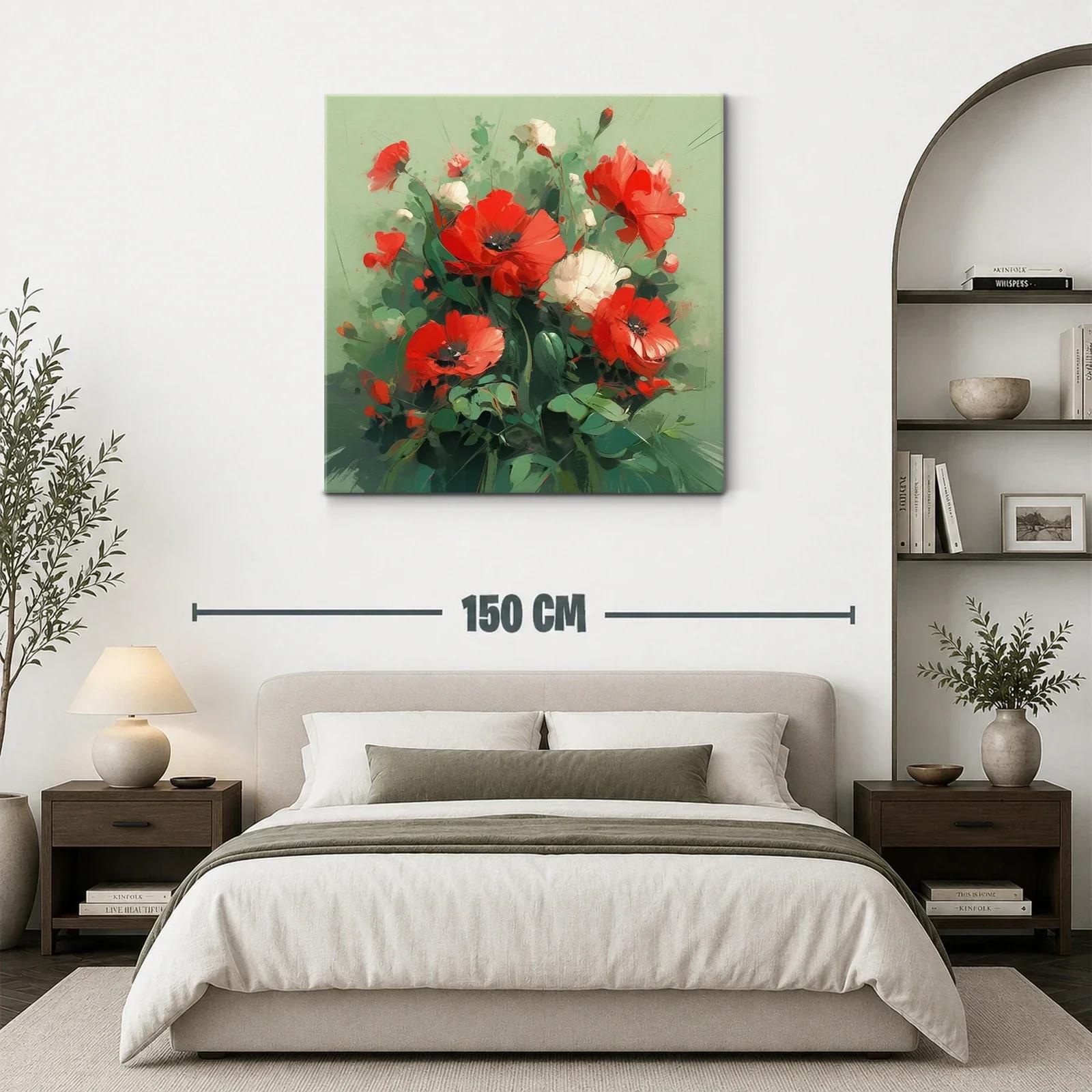 Ramo vibrante de amapolas rojas y blancas sobre fondo verde — miniatura 3
