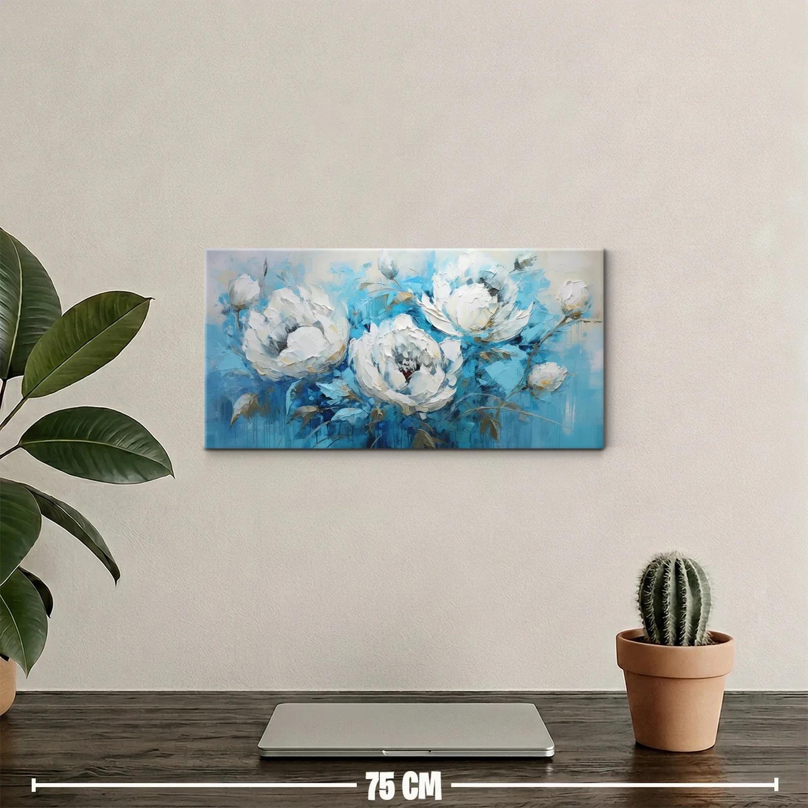 Cuadro peonías blancas sobre fondo azul — miniatura 2