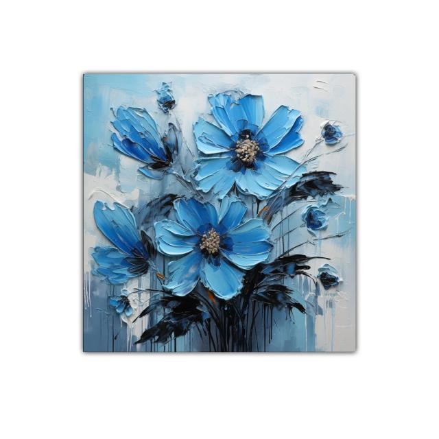 Cuadro decorativo con flores azules vibrantes y elegantes