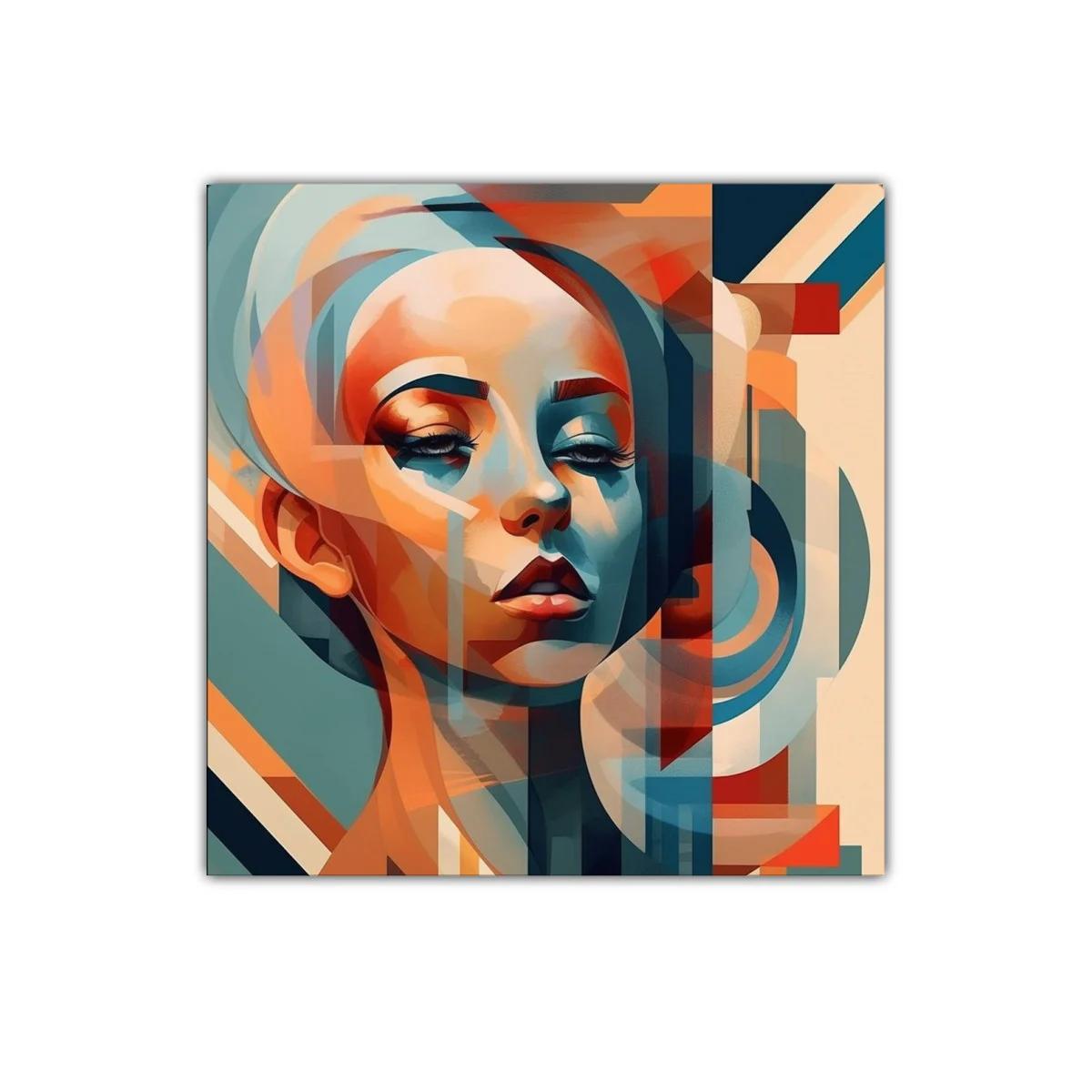 Retrato abstracto femenino con tonos cálidos y fríos
