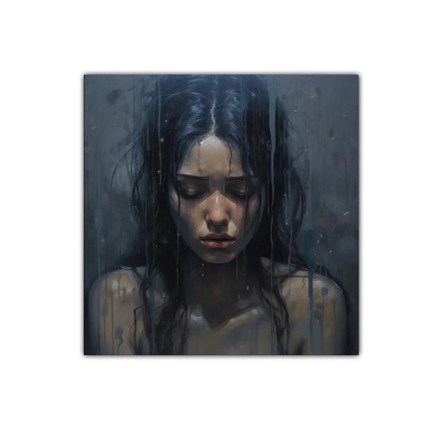 Retrato melancólico en tonos oscuros y azules intensos