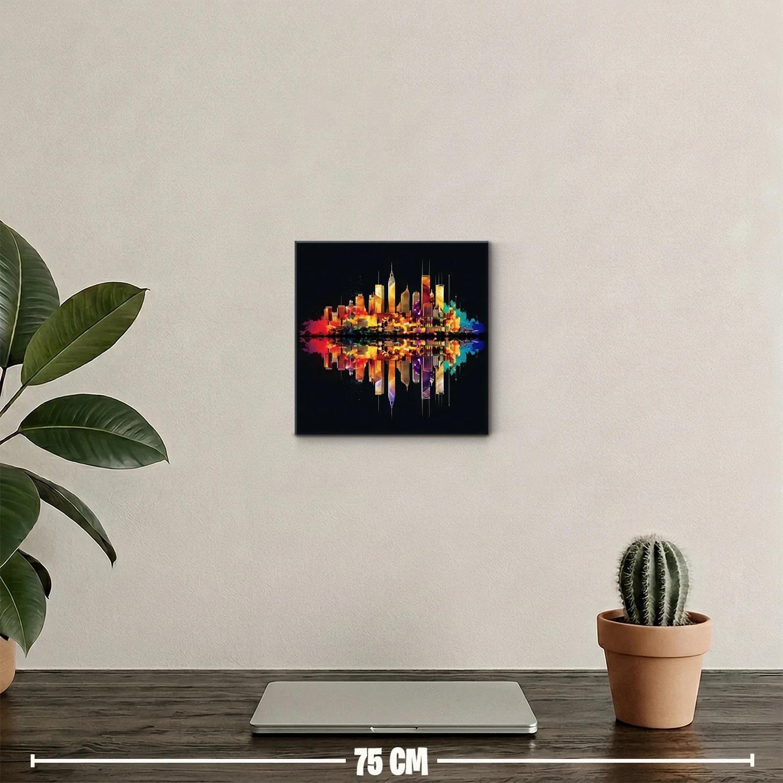 Ciudad vibrante iluminada con reflejos coloridos — miniatura 2