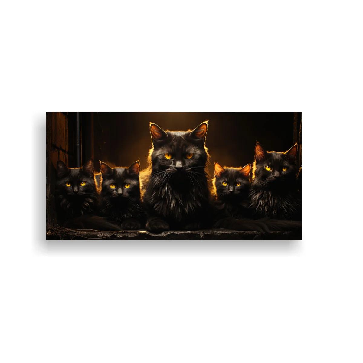 Cuadro gato negro de pelo largo con ojos amarillos
