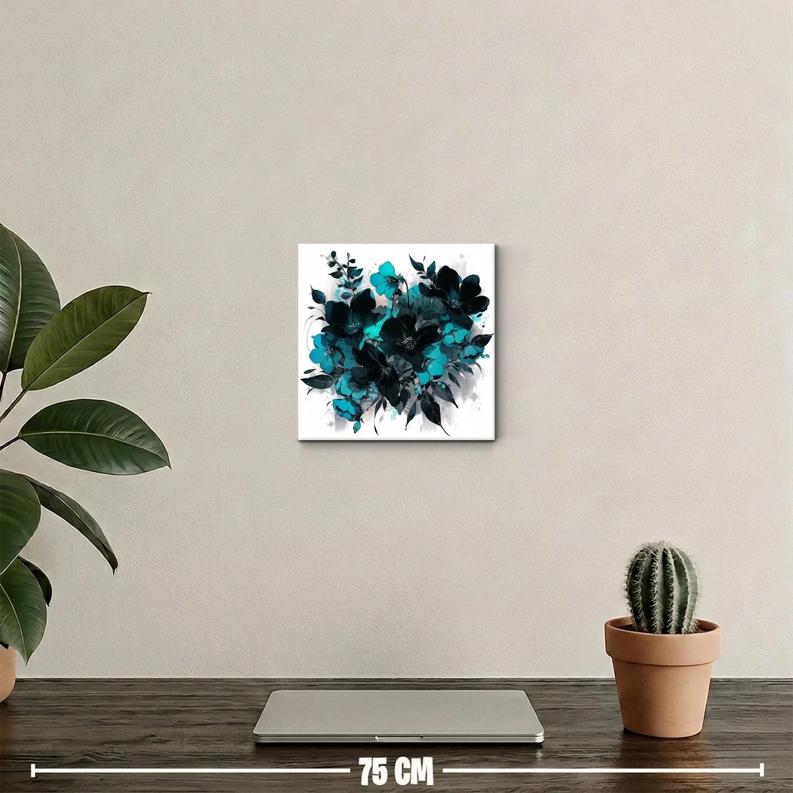 Cuadro florales en tonos turquesa y negro para decoración — miniatura 2