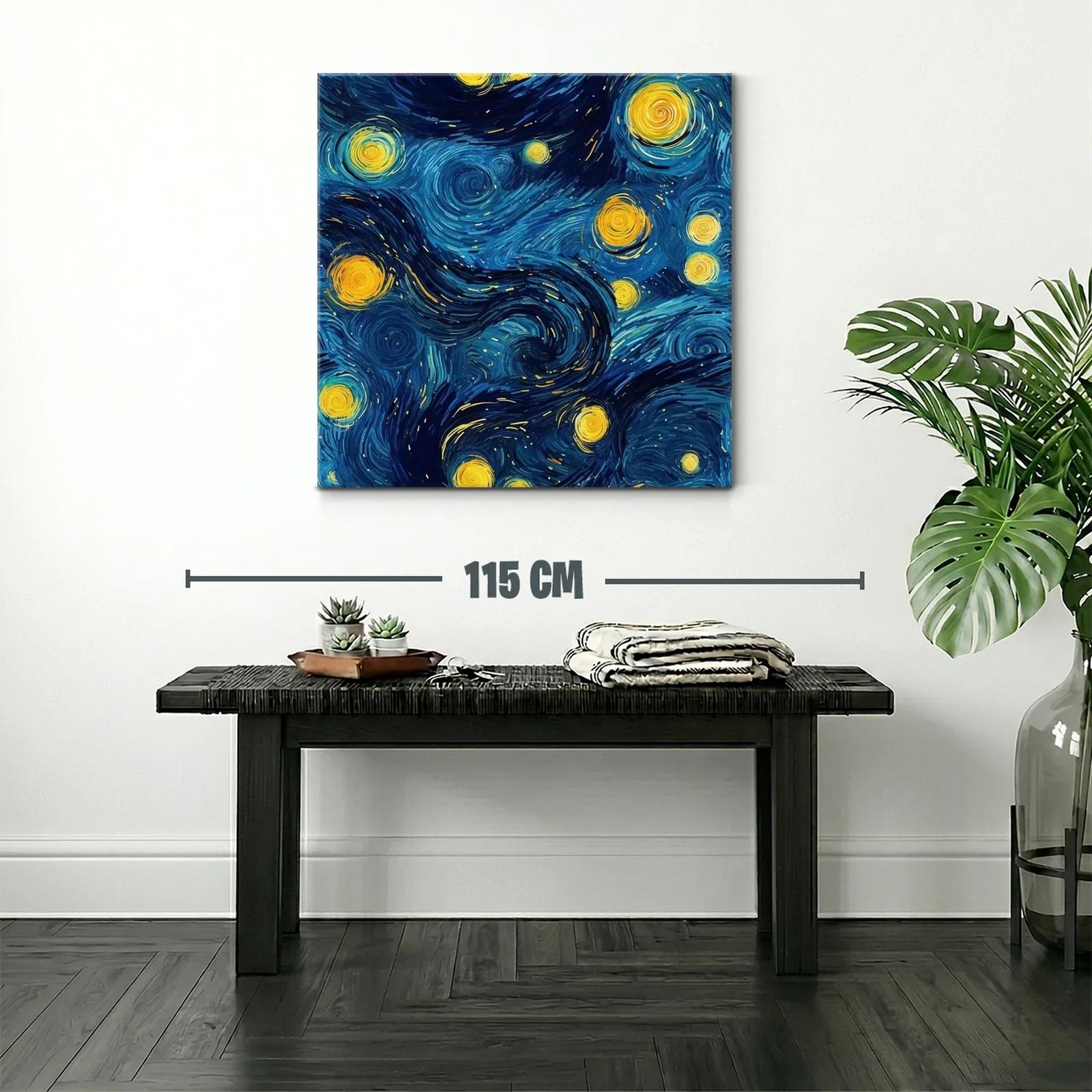 Cuadro vibrante con cielo estrellado en tonos azules y amarillos — miniatura 2