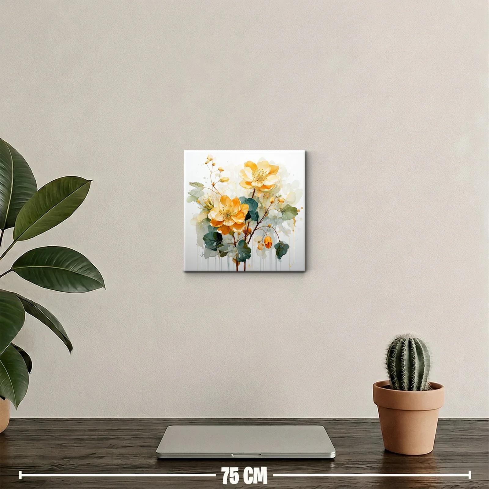 Cuadro decorativo con flores amarillas y hojas verdes — miniatura 2