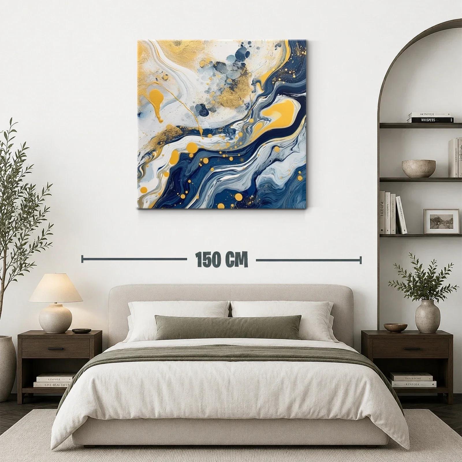 Cuadro abstracto con tonos azul y dorado envolventes — miniatura 3