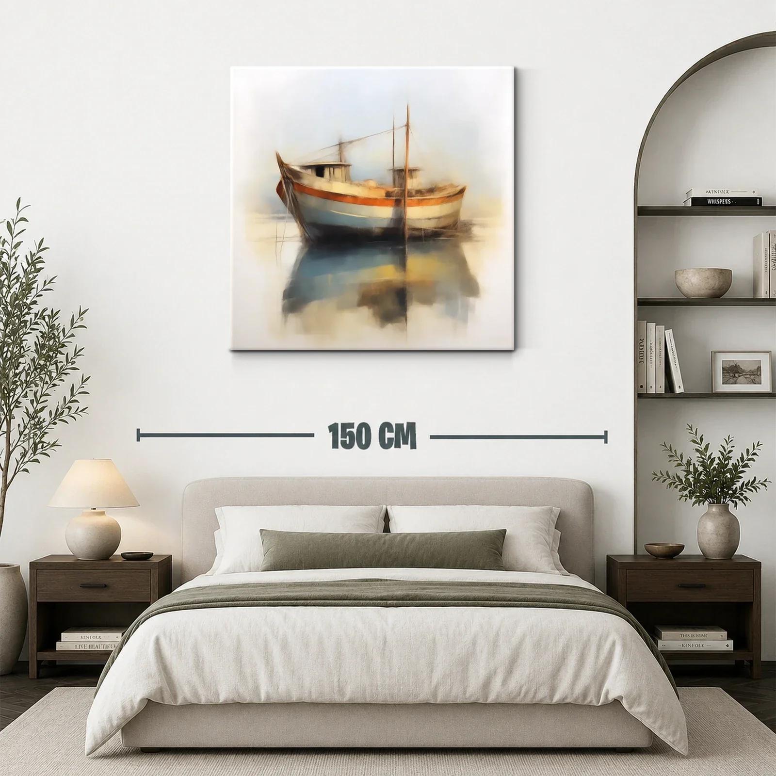 Barco pesquero en tonos suaves y reflejos calmados — miniatura 3