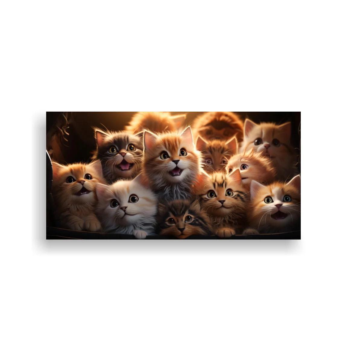 Cuadro grupo de gatitos peludos sobre fondo oscuro