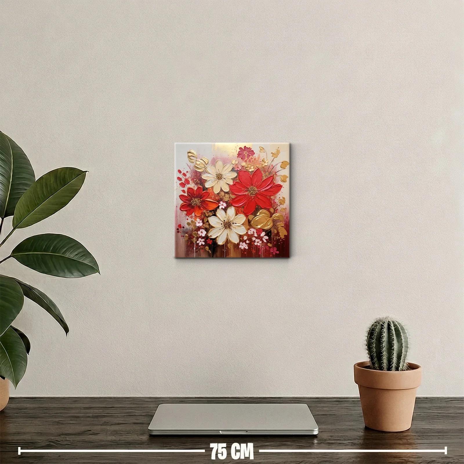 Cuadro floral vibrante con tonos rojos y dorados — miniatura 2