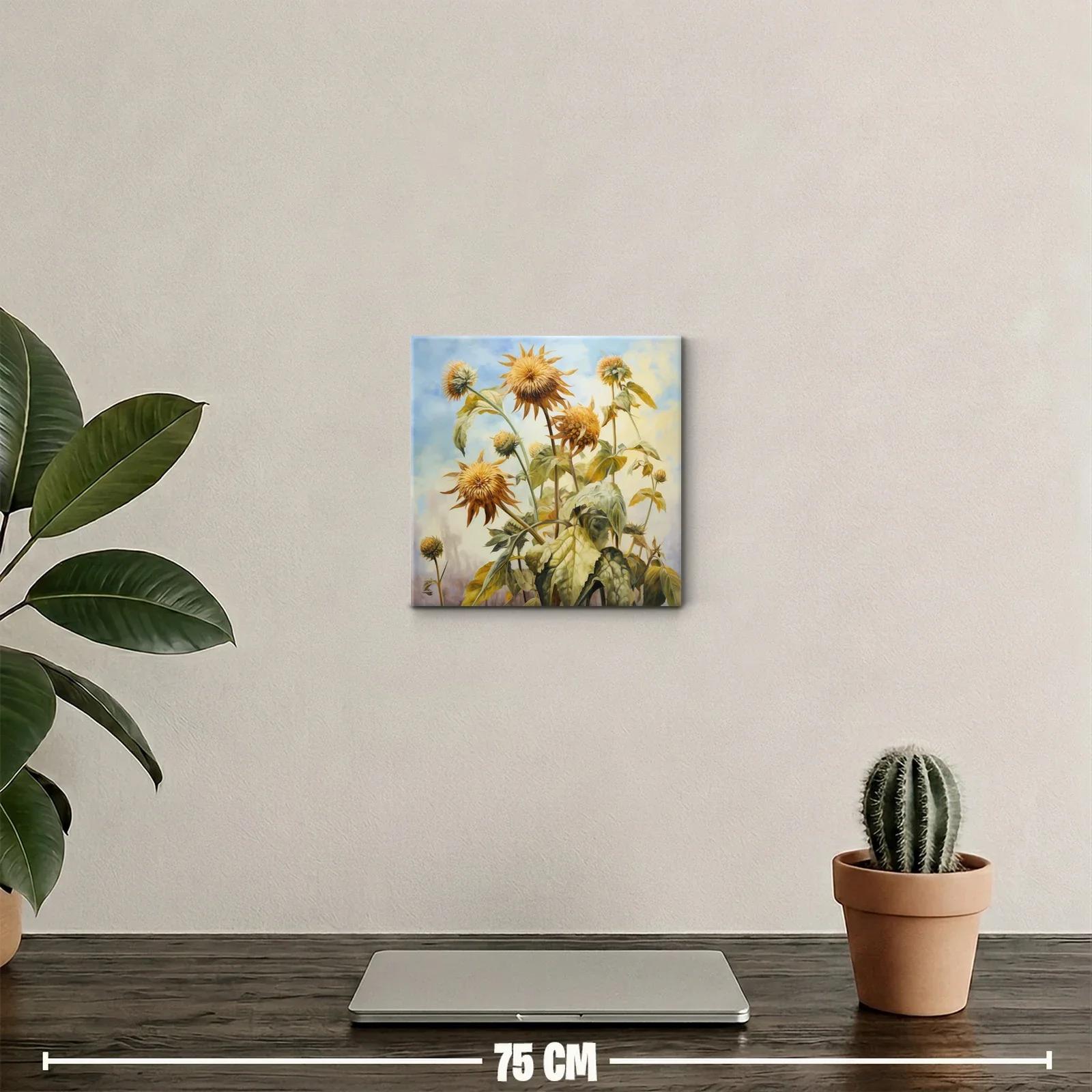 Cuadro decorativo de girasoles en tonos cálidos y suaves — miniatura 2