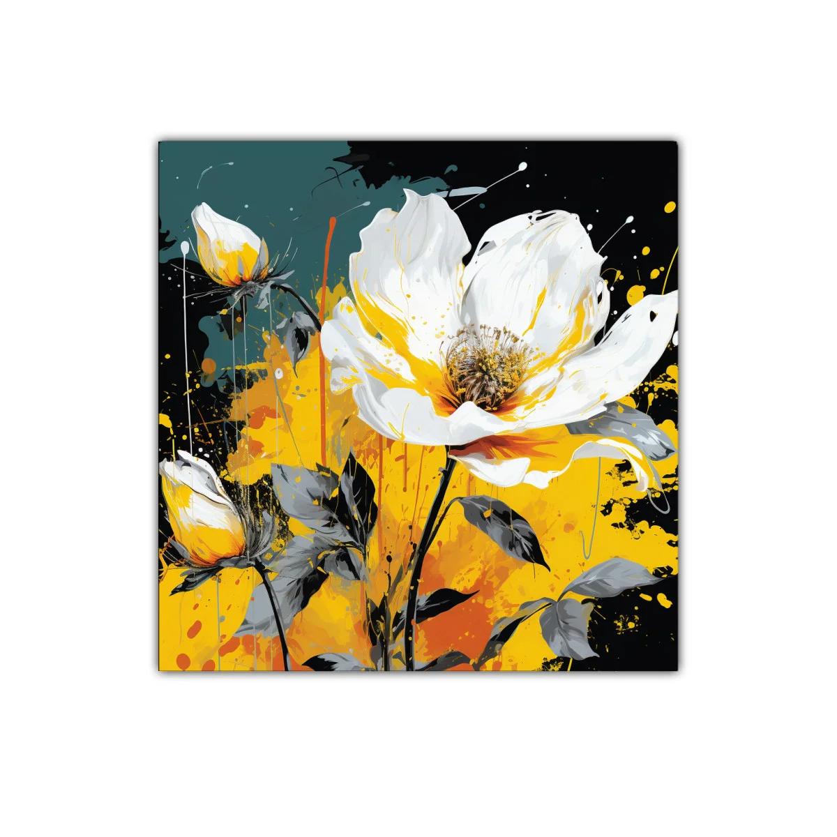 Cuadro floral vibrante con tonos amarillos y blancos — imagen principal