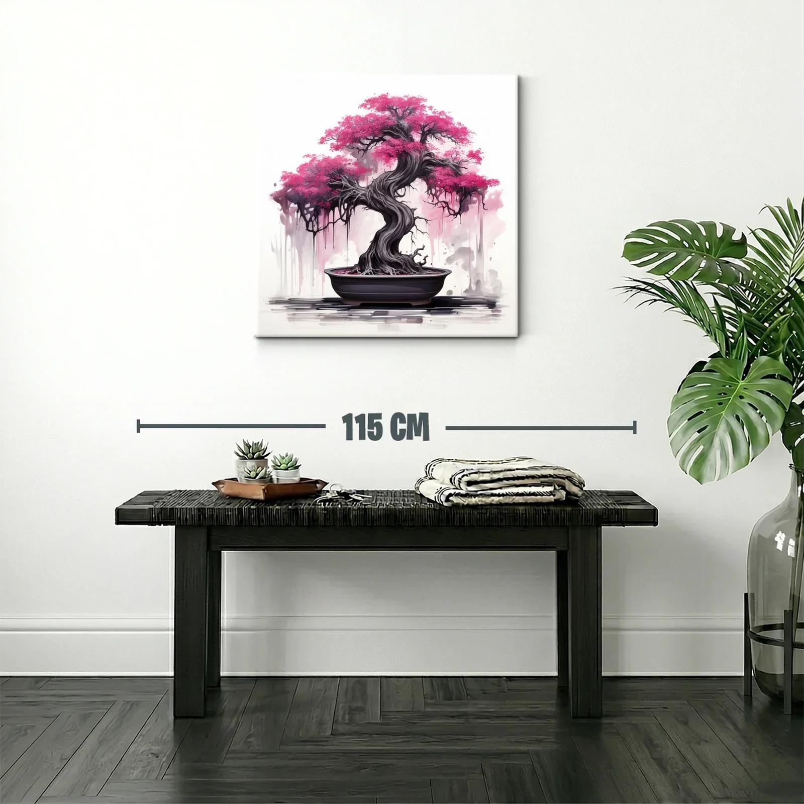 Árbol Bonsái con Flores Rosadas en Composición Artística — miniatura 2
