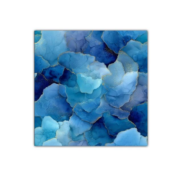 Cuadro abstracto en tonos azules con detalles dorados