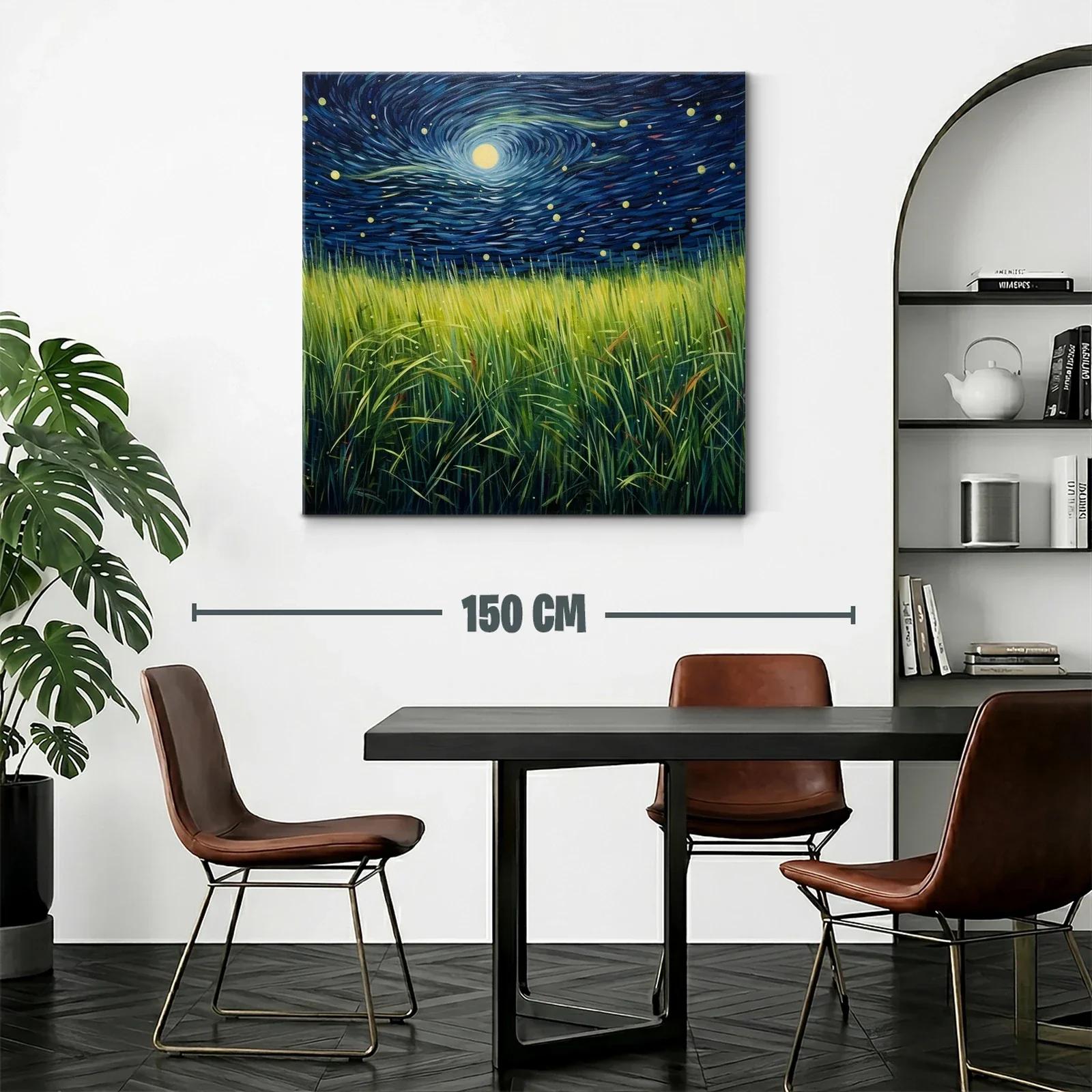 Cielo nocturno con campos de hierba iluminada por la luna — miniatura 2