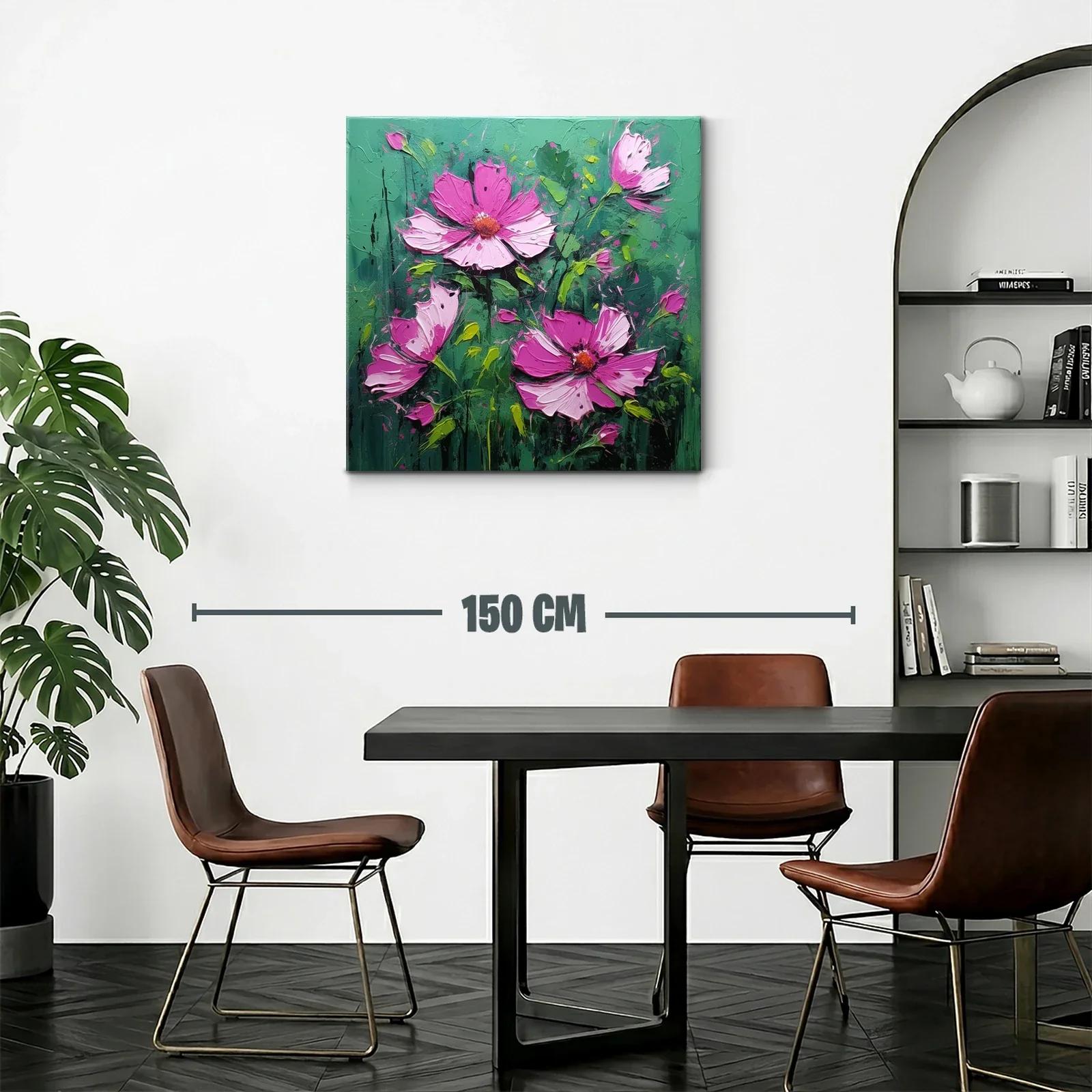 Explosión de flores rosas sobre fondo verde vibrante — miniatura 2