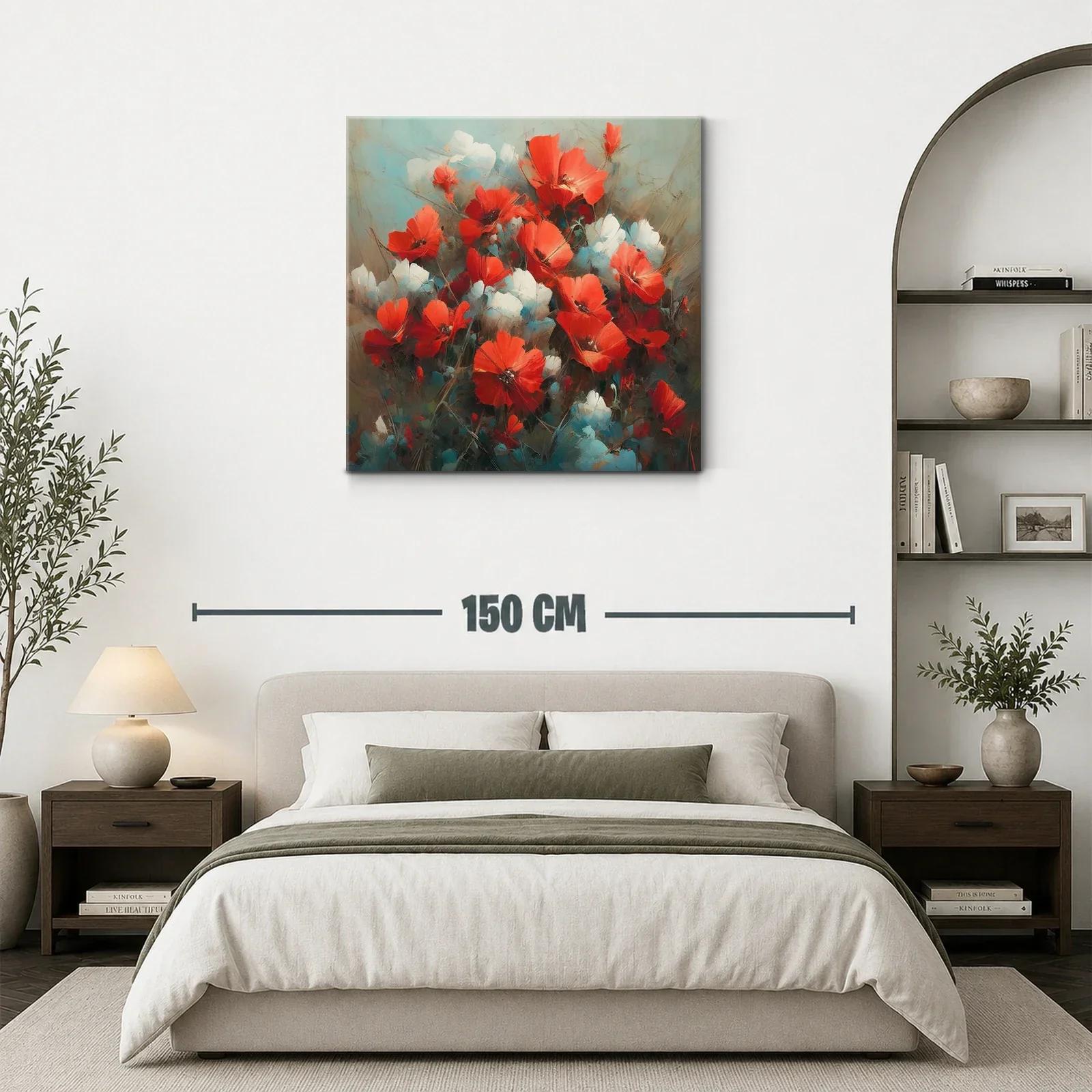 Cuadro floral con vibrantes amapolas rojas y detalles blancos — miniatura 3