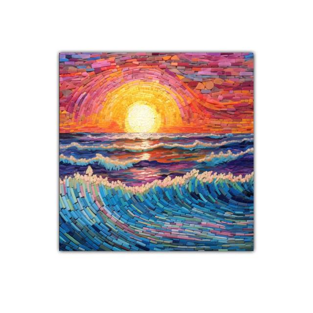 Mosaico de atardecer vibrante sobre el mar en calma