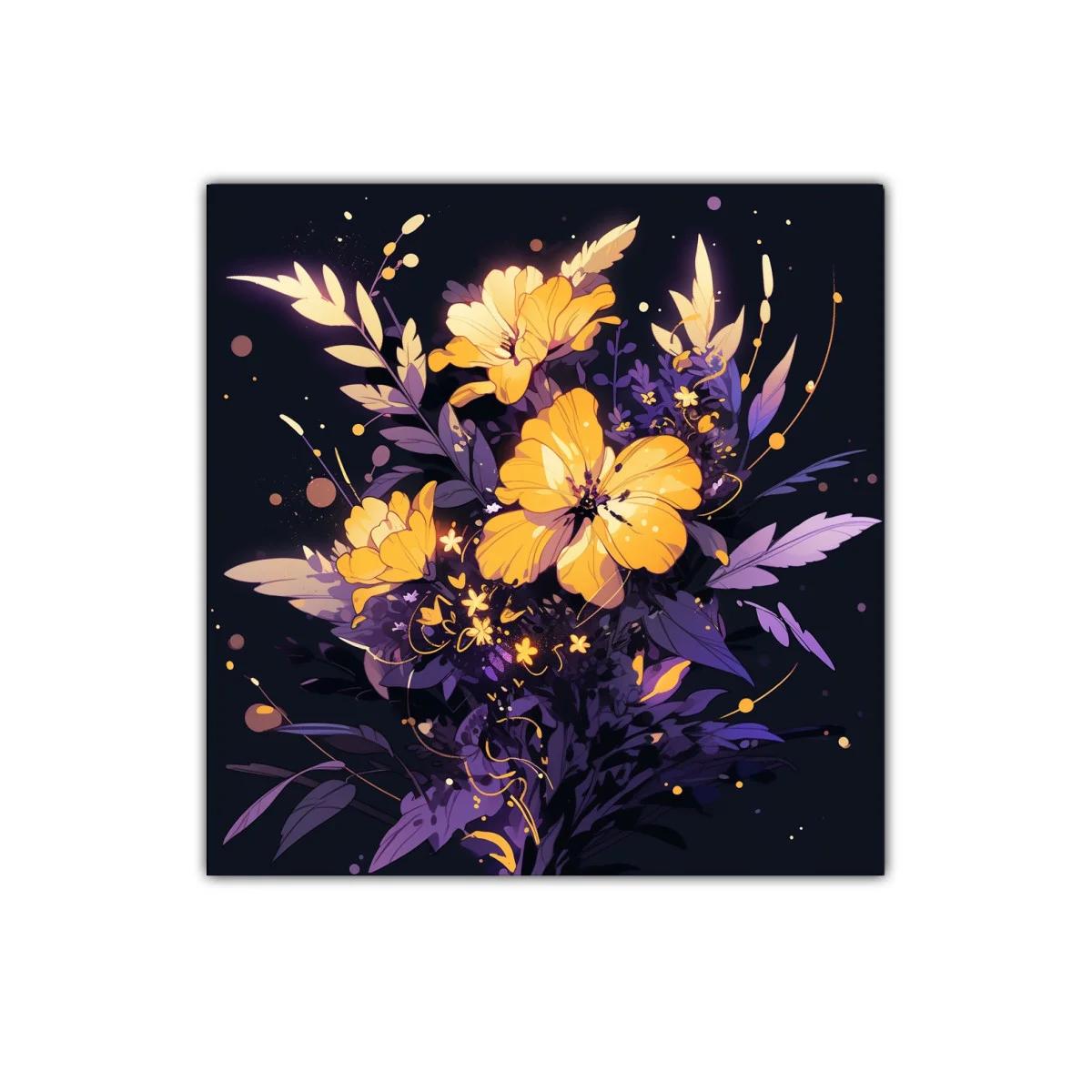 Ramo vibrante de flores amarillas con tonos púrpuras — imagen principal