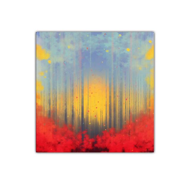 Bosque abstracto con tonos cálidos y fríos en armonía