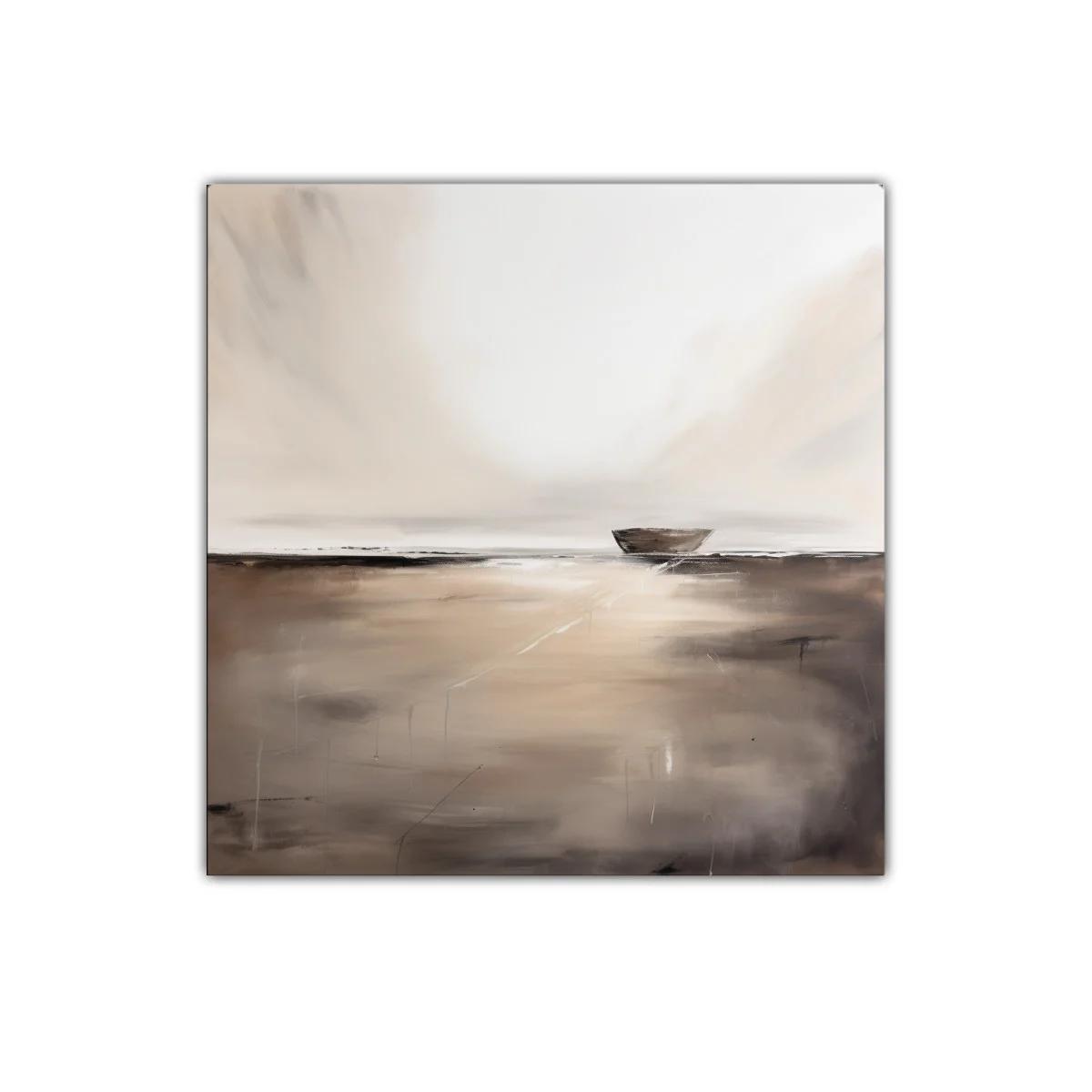 Tranquilidad minimalista con barco solitario sobre horizonte