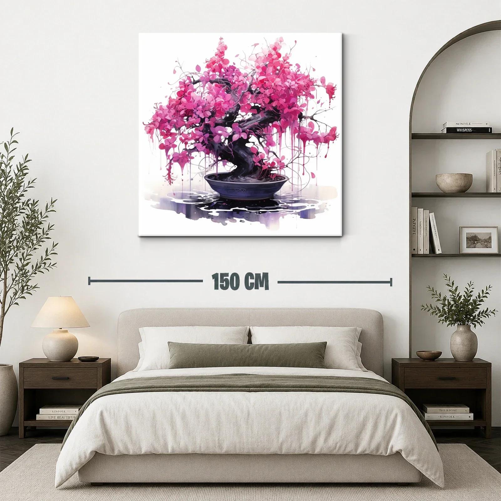 Bonsái en flor rosa vibrante sobre fondo luminoso blanco — miniatura 3