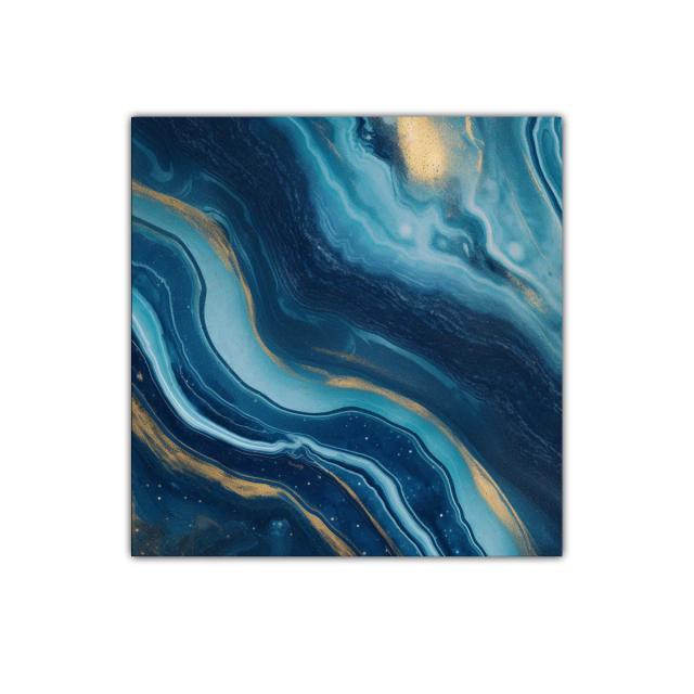 Cuadro abstracto en tonos azules y dorados vibrantes