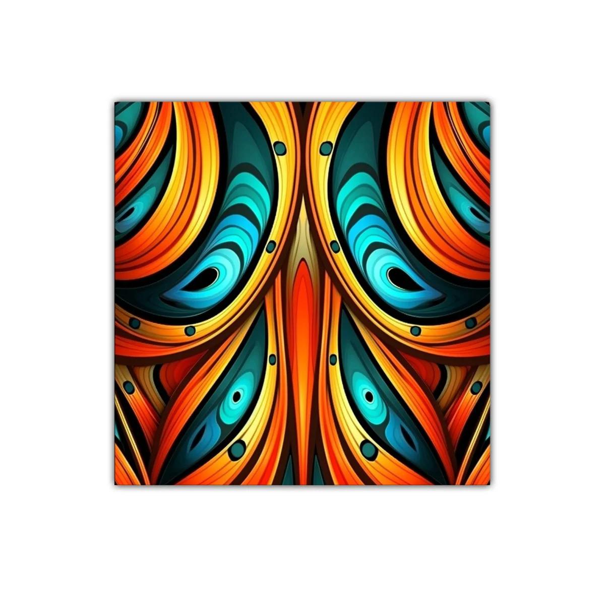 Cuadro abstracto con formas curvas en tonos cálidos y fríos — imagen principal