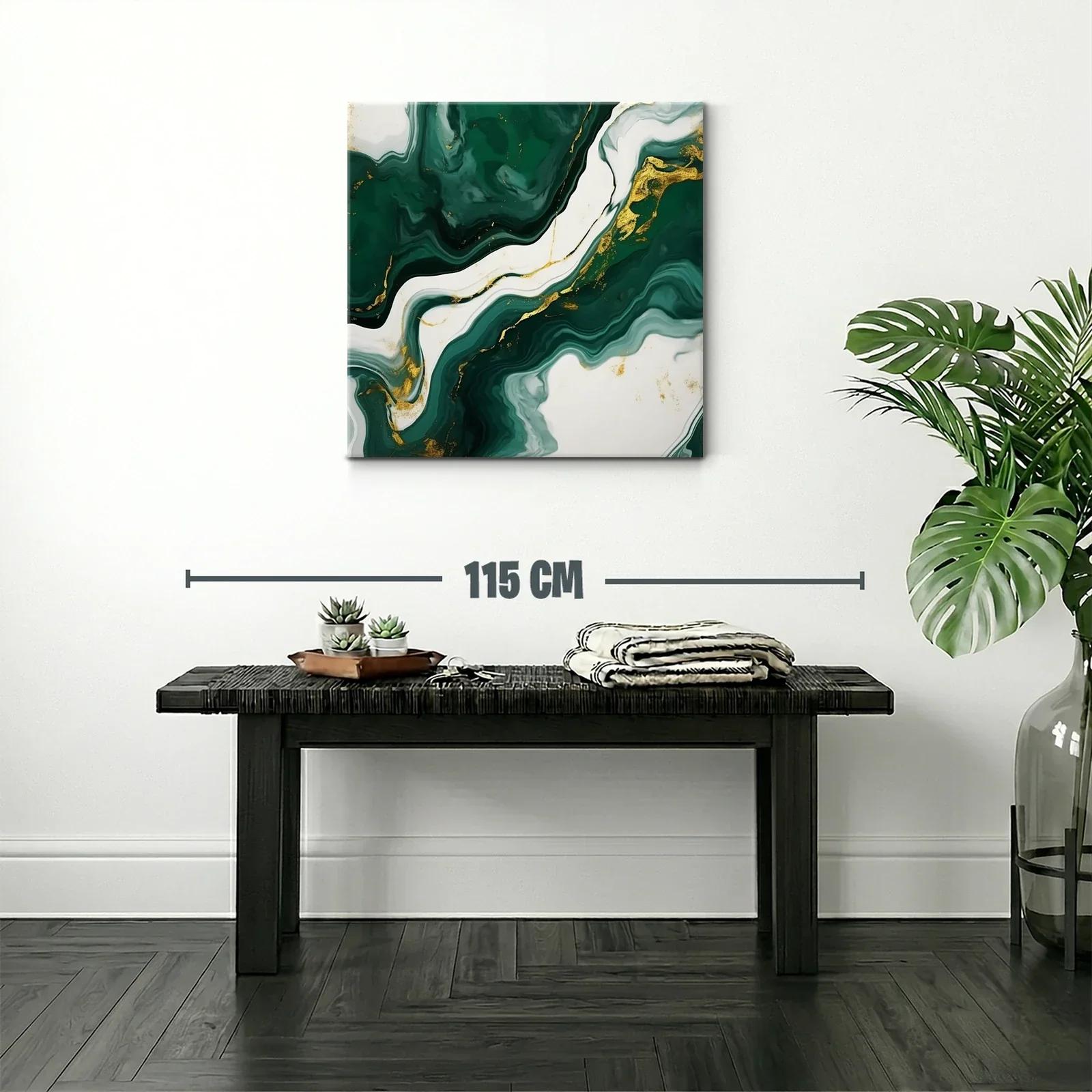 Cuadro abstracto con tonos verdes y detalles dorados — miniatura 2
