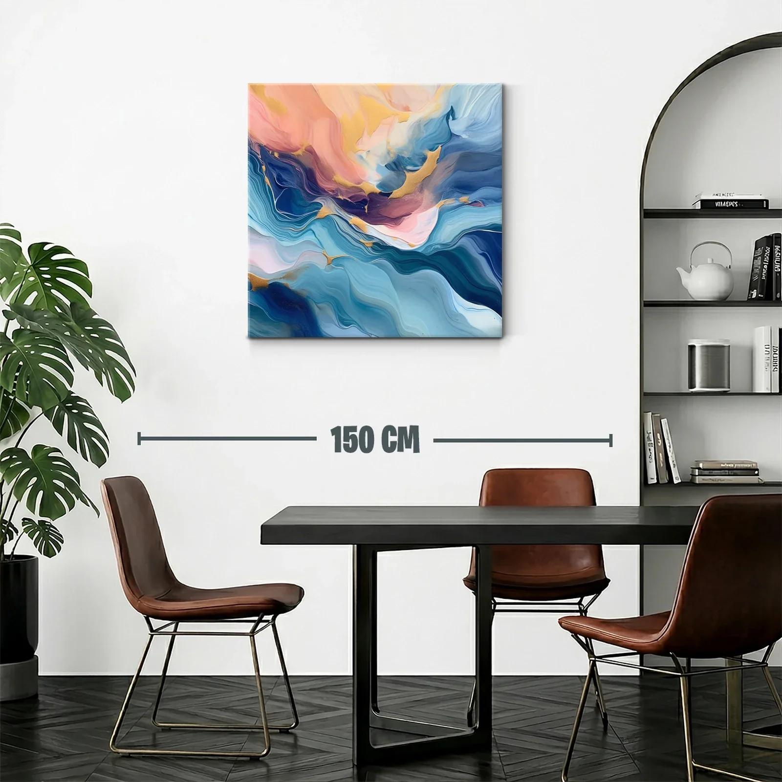 Cuadro abstracto en tonos azules y dorados con toques rosados — miniatura 2