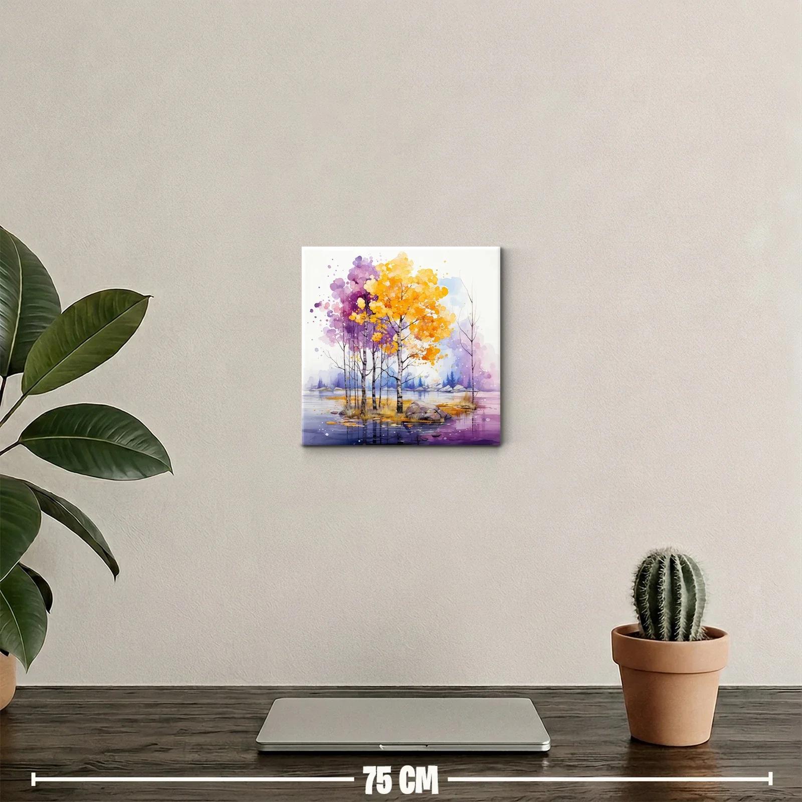 Paisaje sereno con árboles en tonos morados y amarillos — miniatura 2
