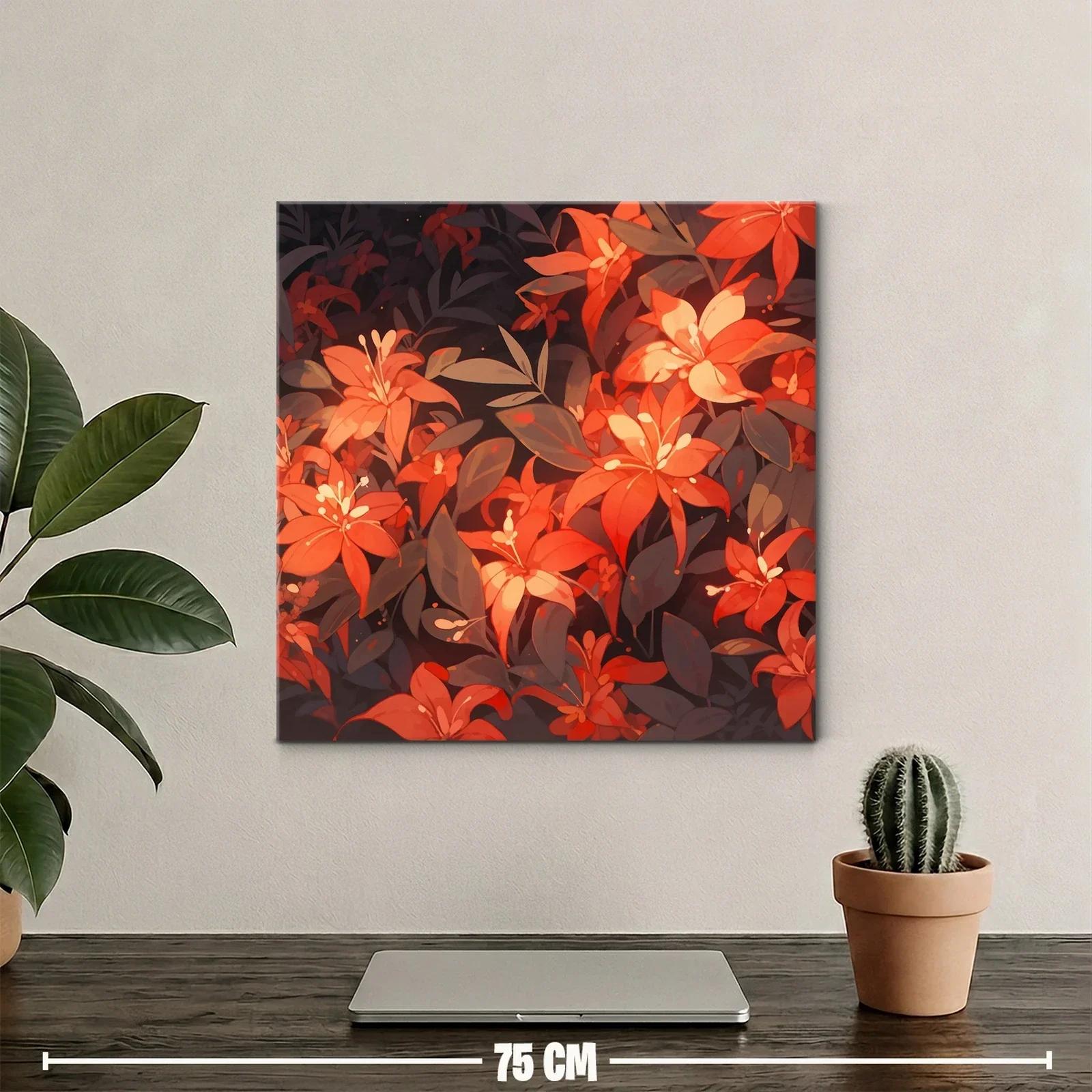 Cuadro de flores vibrantes en tonos cálidos y oscuros — miniatura 2