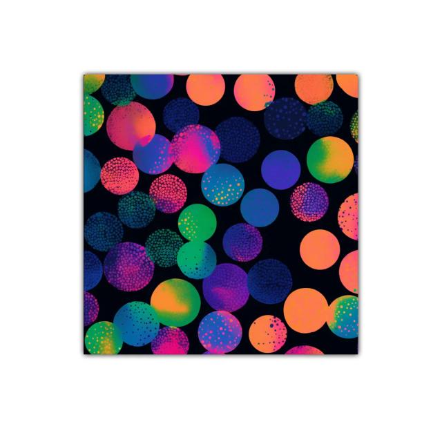 Cuadro abstracto de círculos multicolor sobre fondo negro