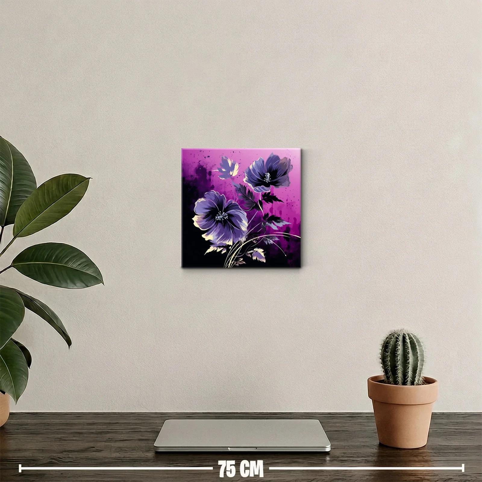 Cuadro floral con flores púrpuras sobre fondo vibrante — miniatura 2