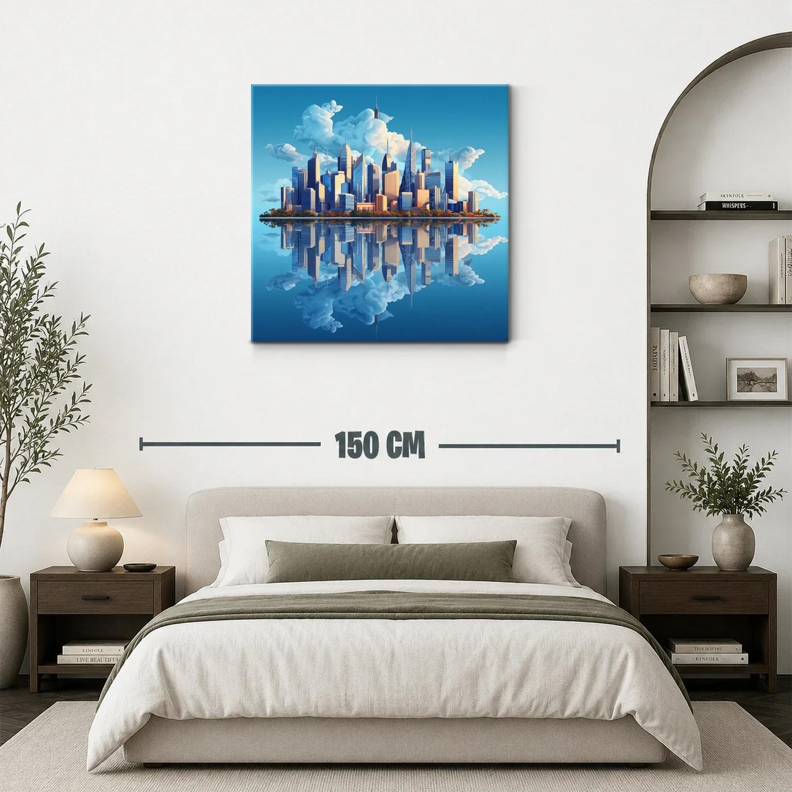 Horizonte urbano con reflejo sereno y cielo despejado — miniatura 3